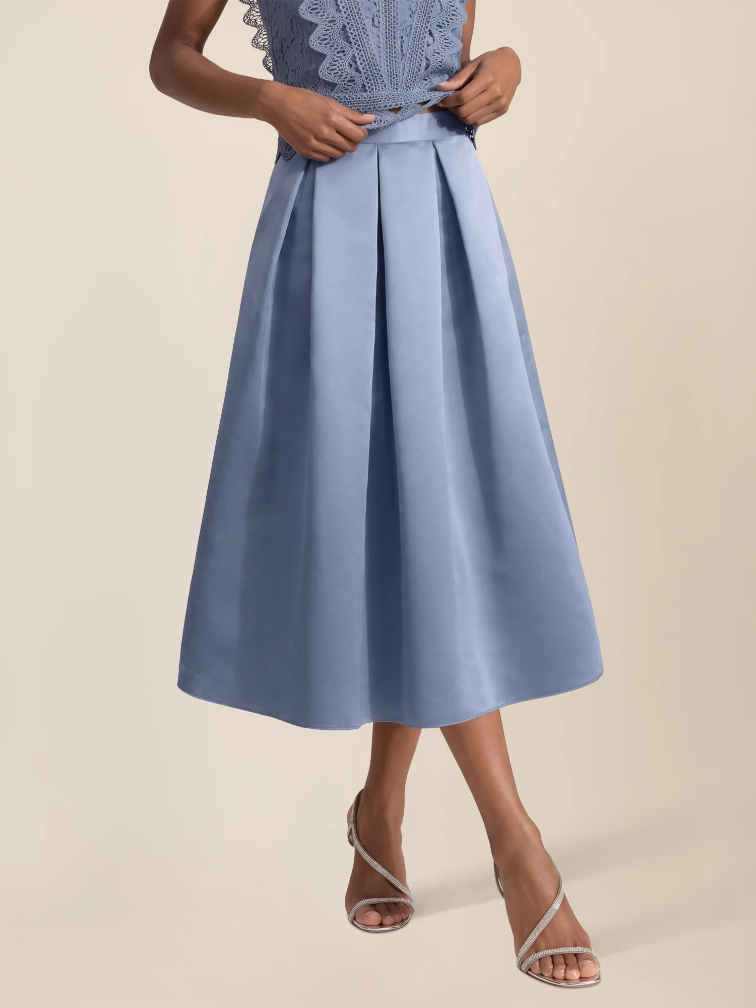 APART Eleganter Satinrock mit Glanz-Effekt | rauchblau