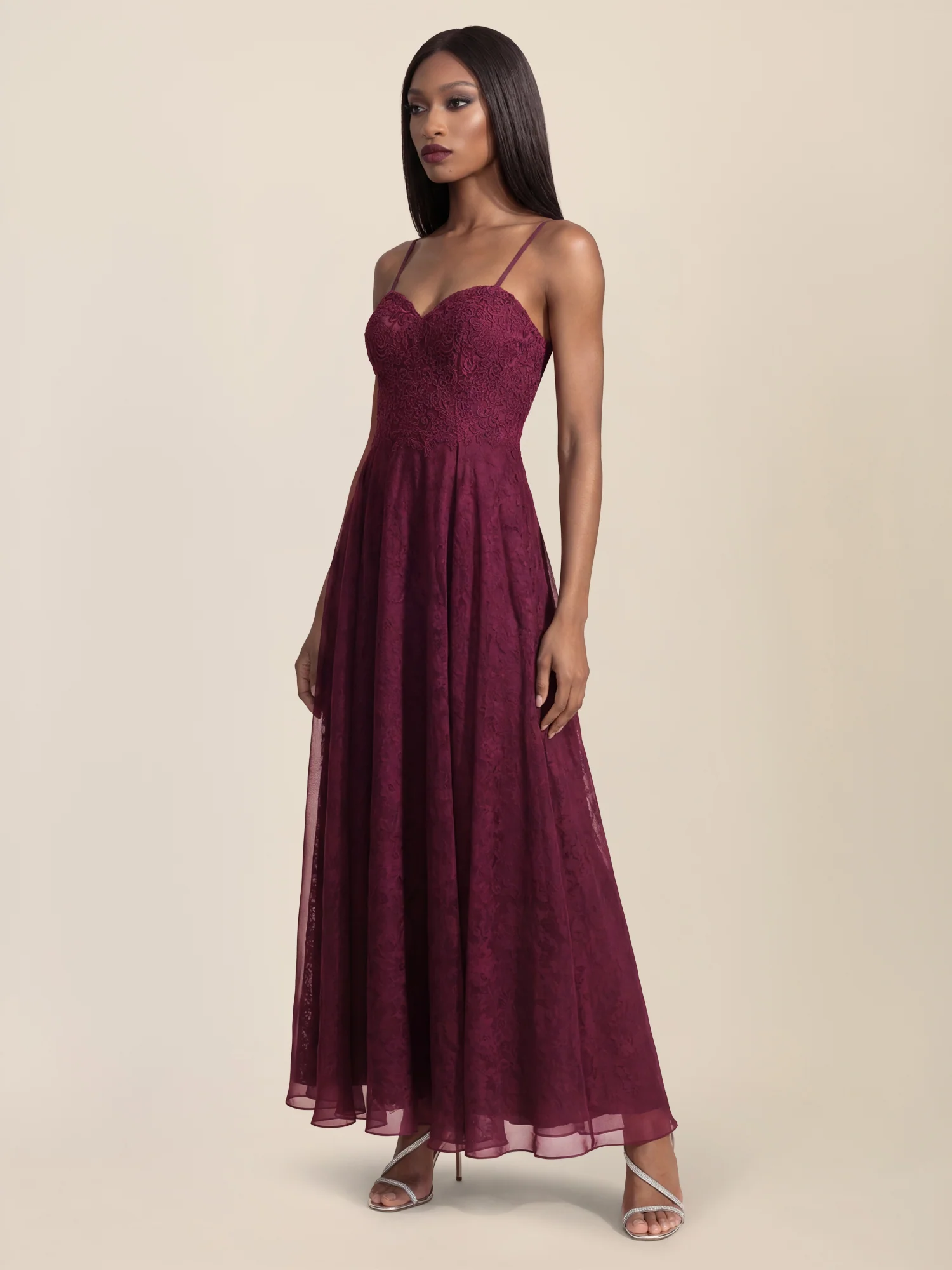 APART Elegantes Abendkleid mit Spitzenmieder | weinrot