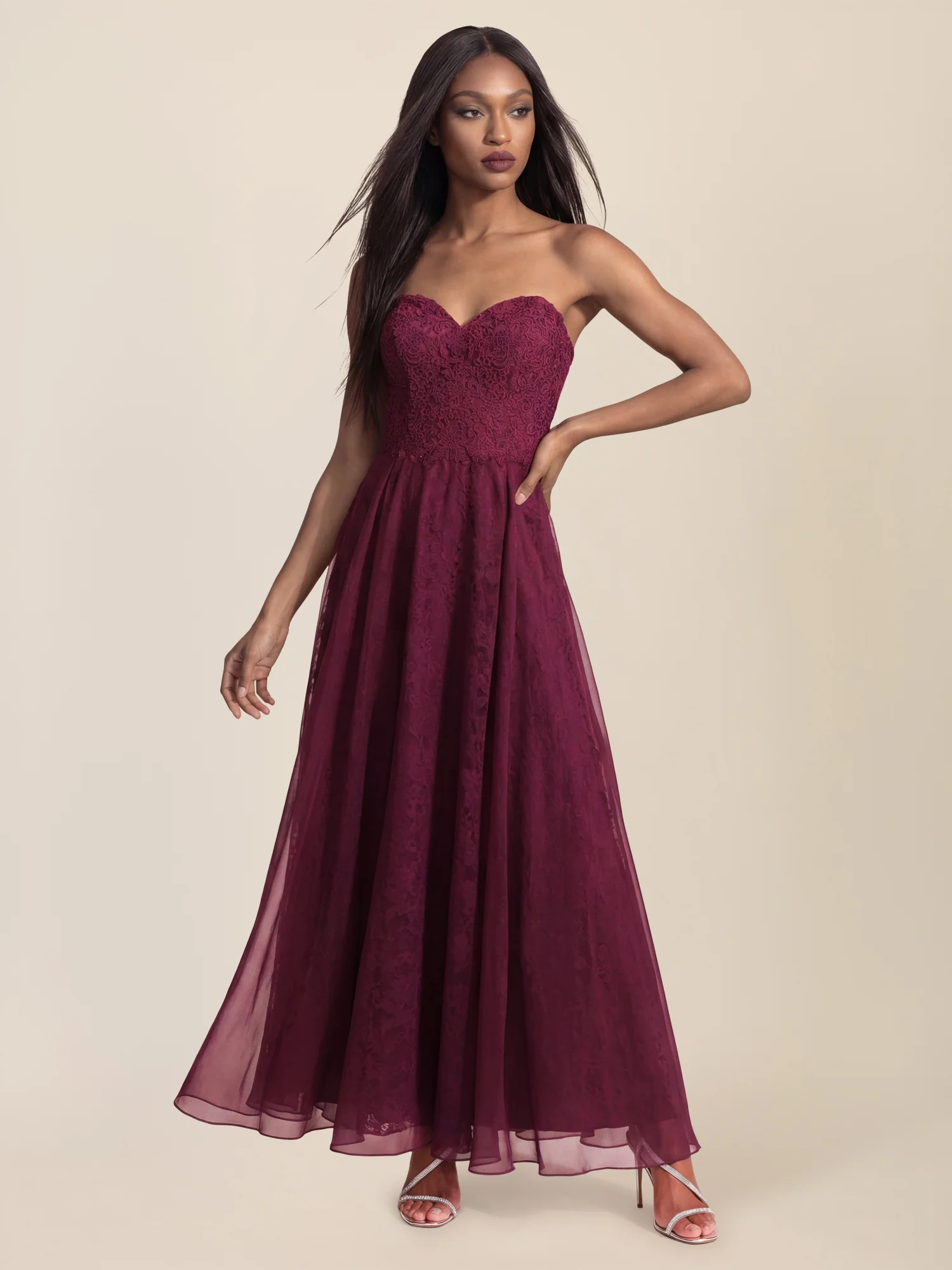 APART Elegantes Abendkleid mit Spitzenmieder | weinrot - Image 6