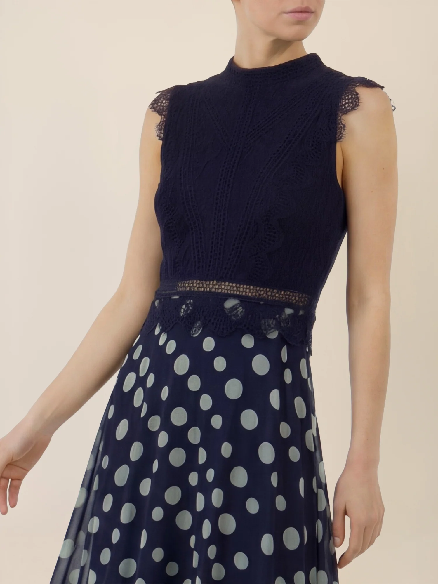 APART Elegantes Abendkleid mit Spitzenoberteil und Punkterock | nachtblau-creme - Image 4