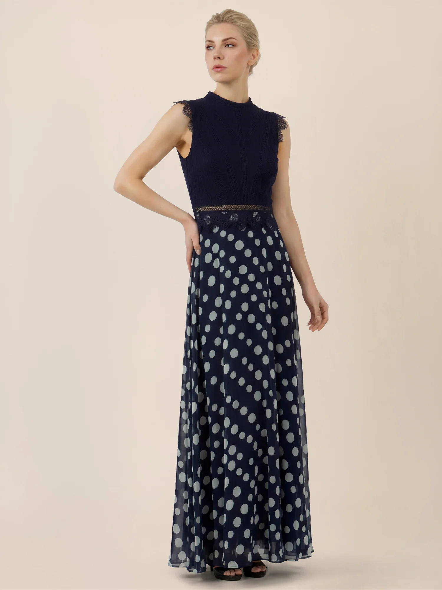 APART Elegantes Abendkleid mit Spitzenoberteil und Punkterock | nachtblau-creme - Image 5