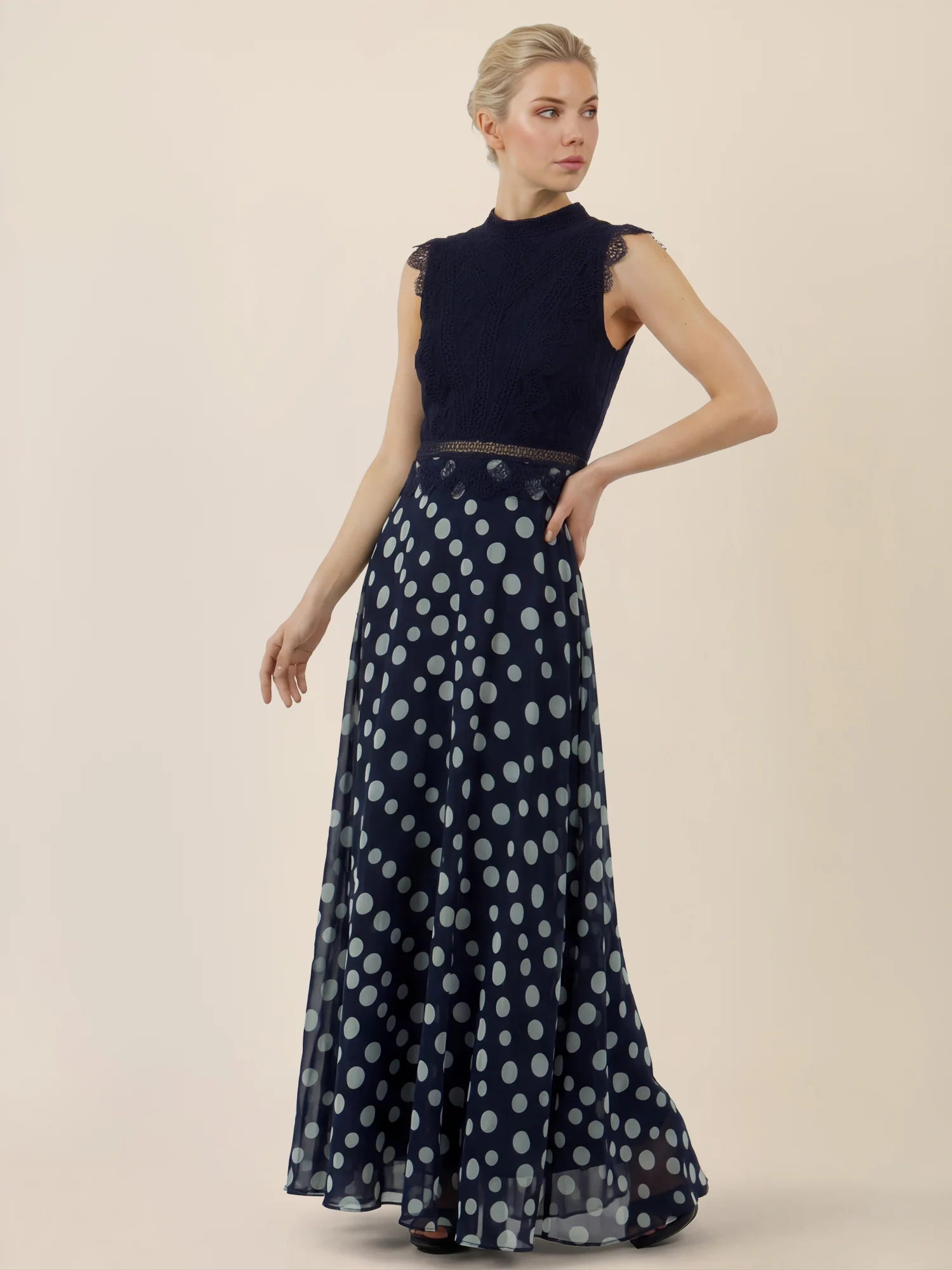 APART Elegantes Abendkleid mit Spitzenoberteil und Punkterock | nachtblau-creme - Image 6