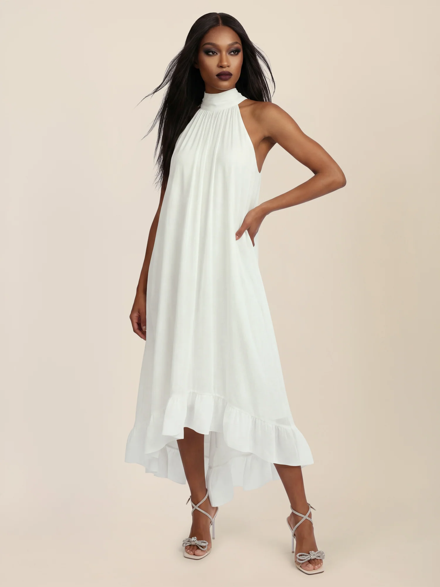 APART Elegantes Chiffonkleid mit Volantsaum | creme - Image 5
