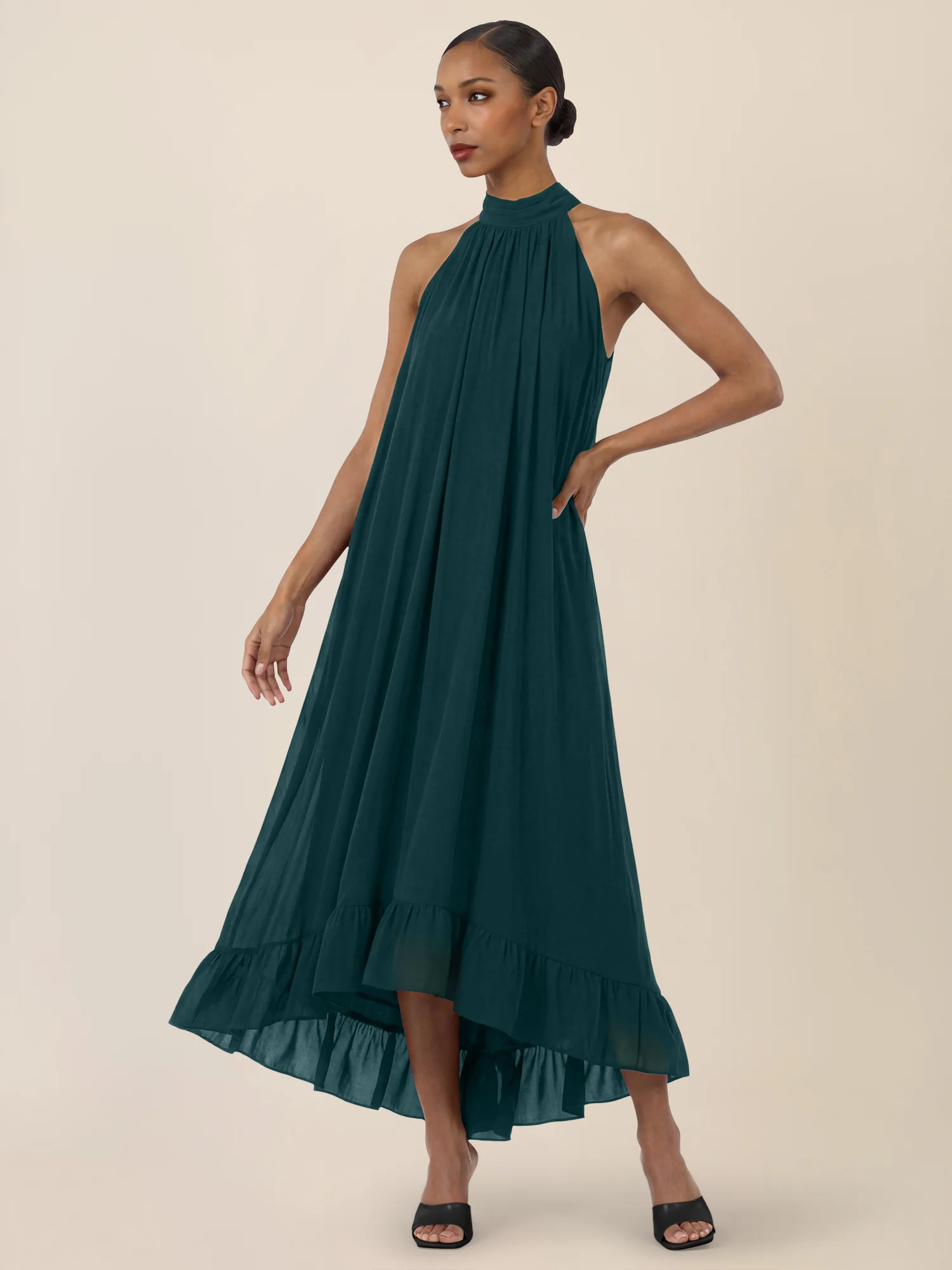 APART Elegantes Chiffonkleid mit Volantsaum | emerald - Image 5