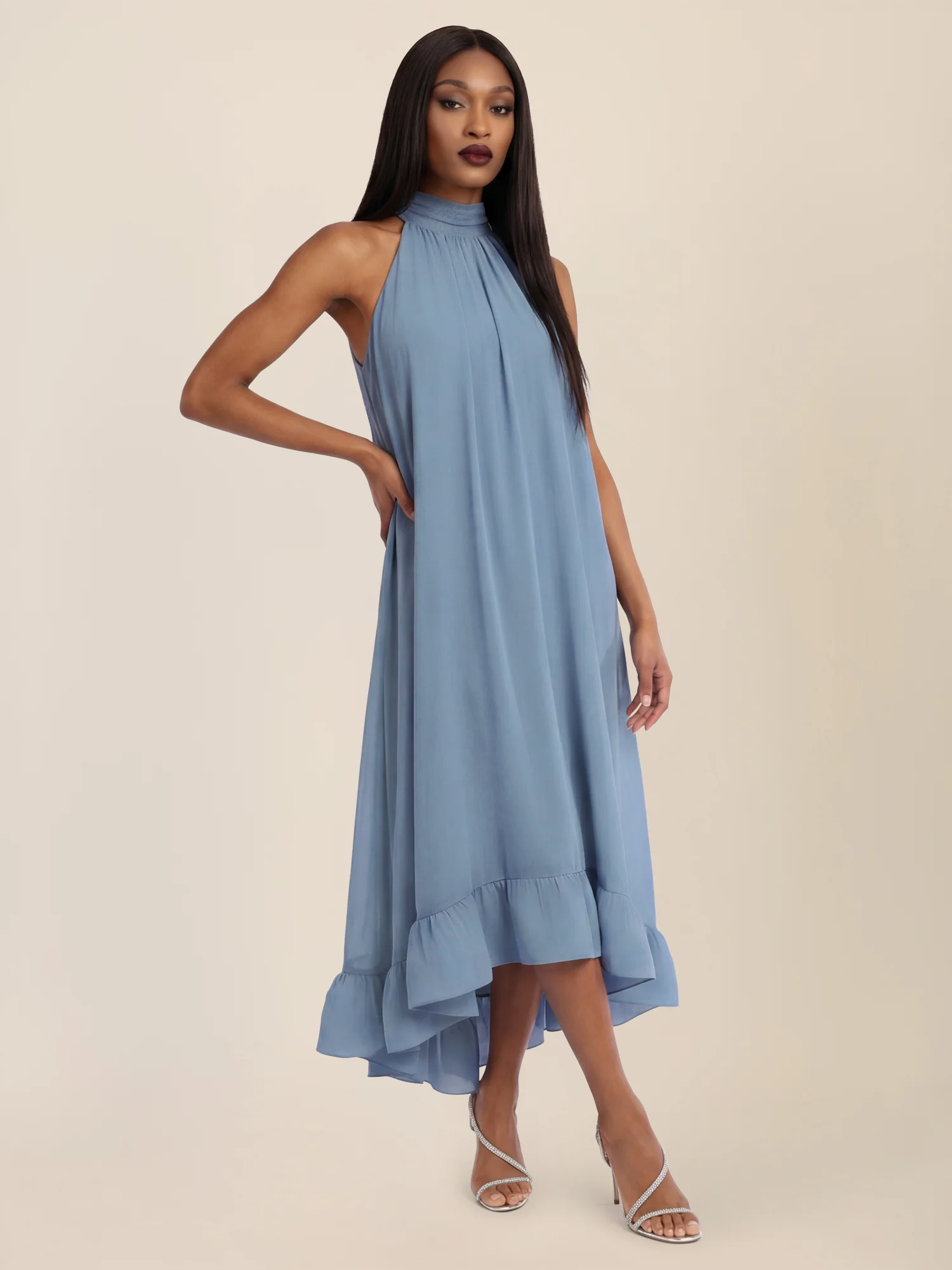 APART Elegantes Chiffonkleid mit Volantsaum | rauchblau - Image 5