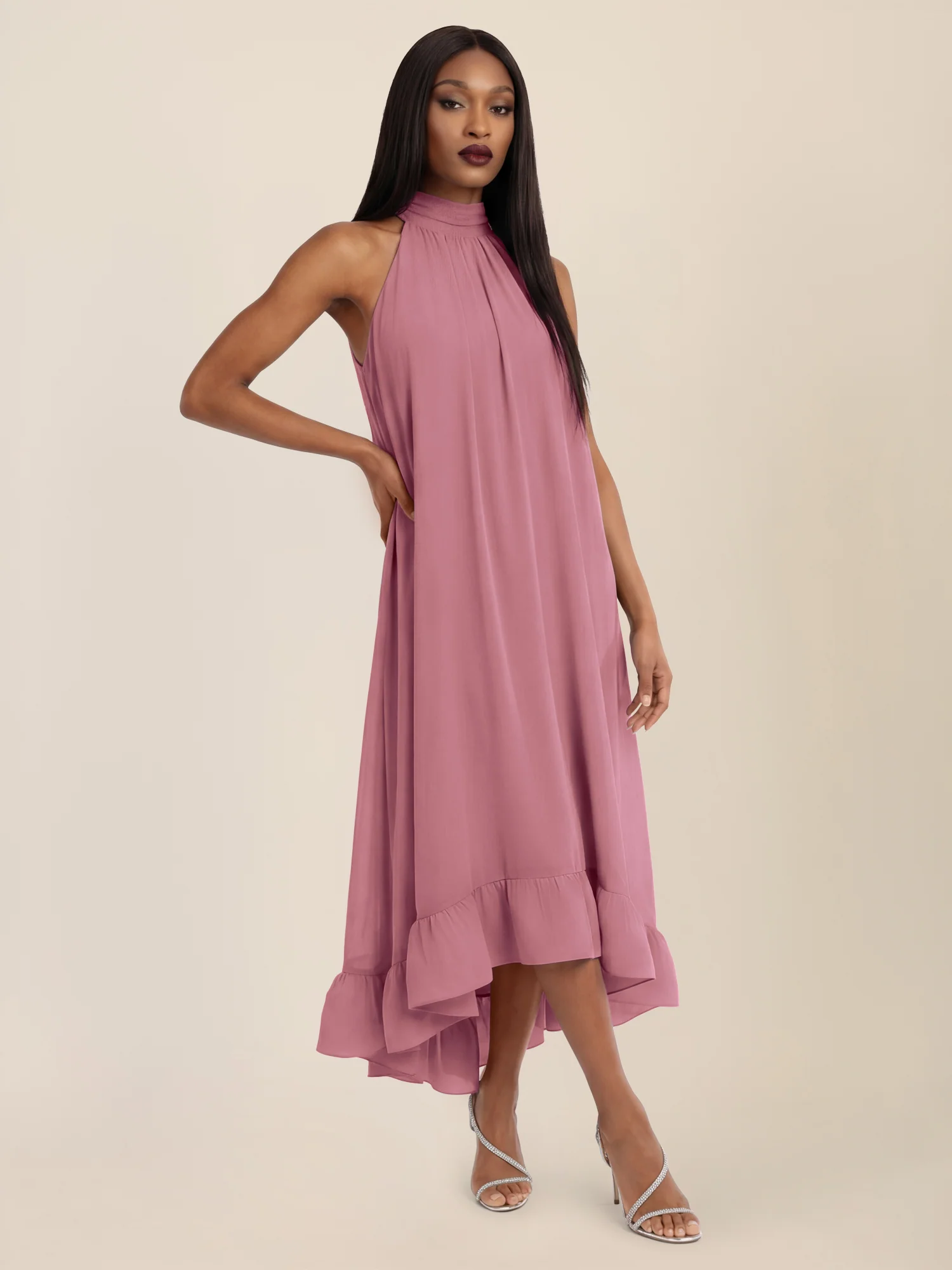 APART Elegantes Chiffonkleid mit Volantsaum | rosé - Image 5