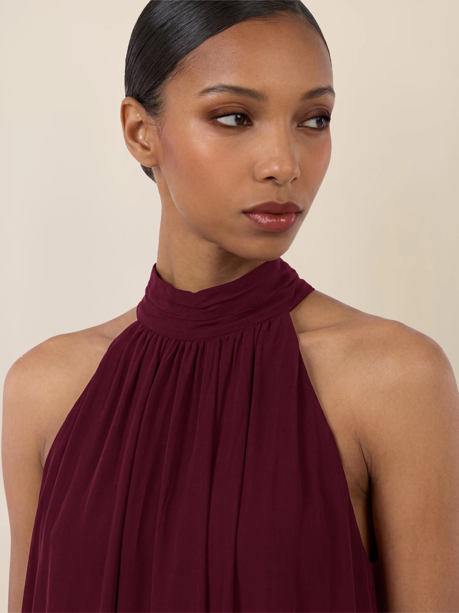 APART Elegantes Chiffonkleid mit Volantsaum | weinrot - Image 4