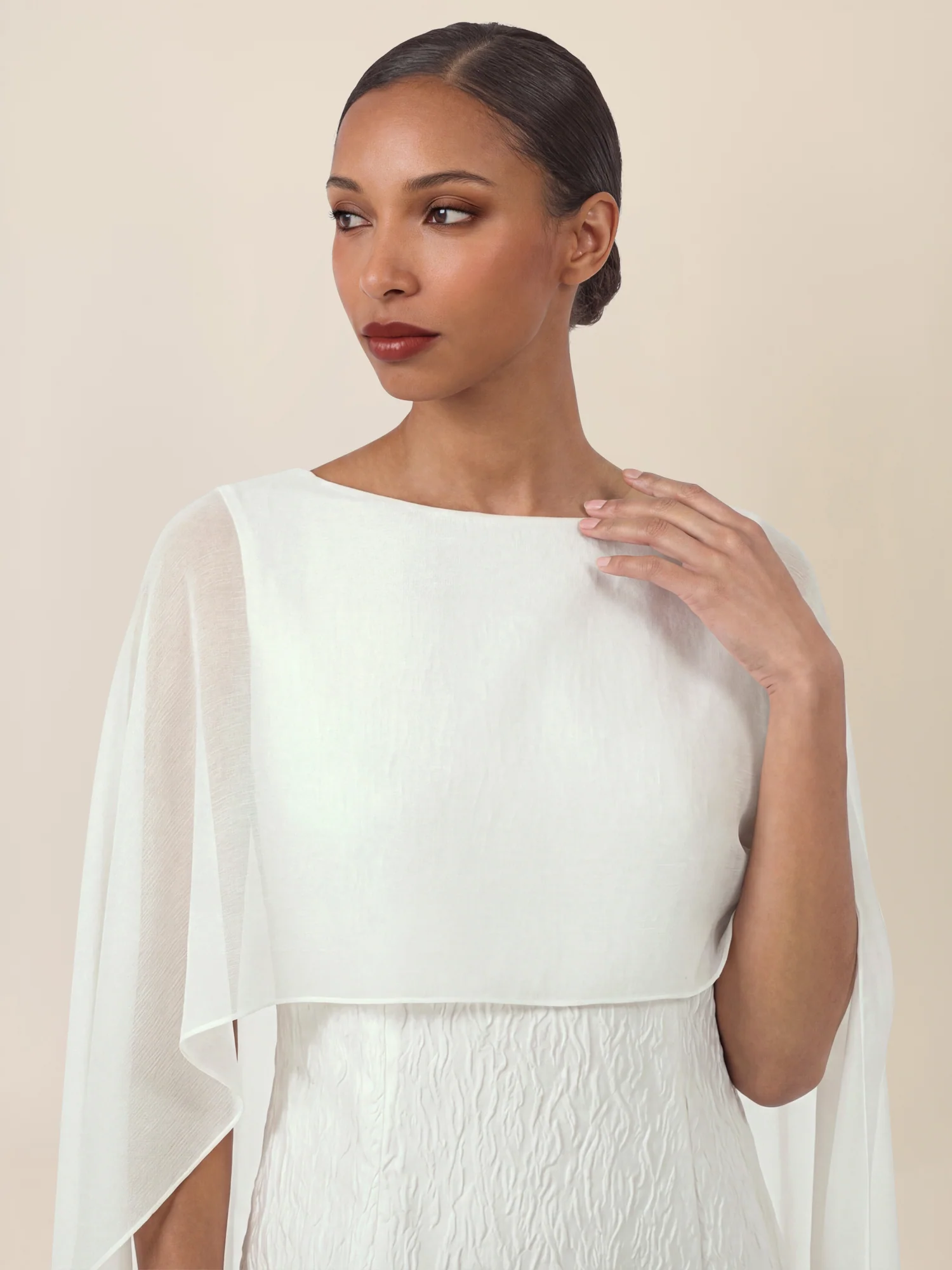 APART Elegantes Cloque Kleid mit Cape-Effekt | creme - Image 5