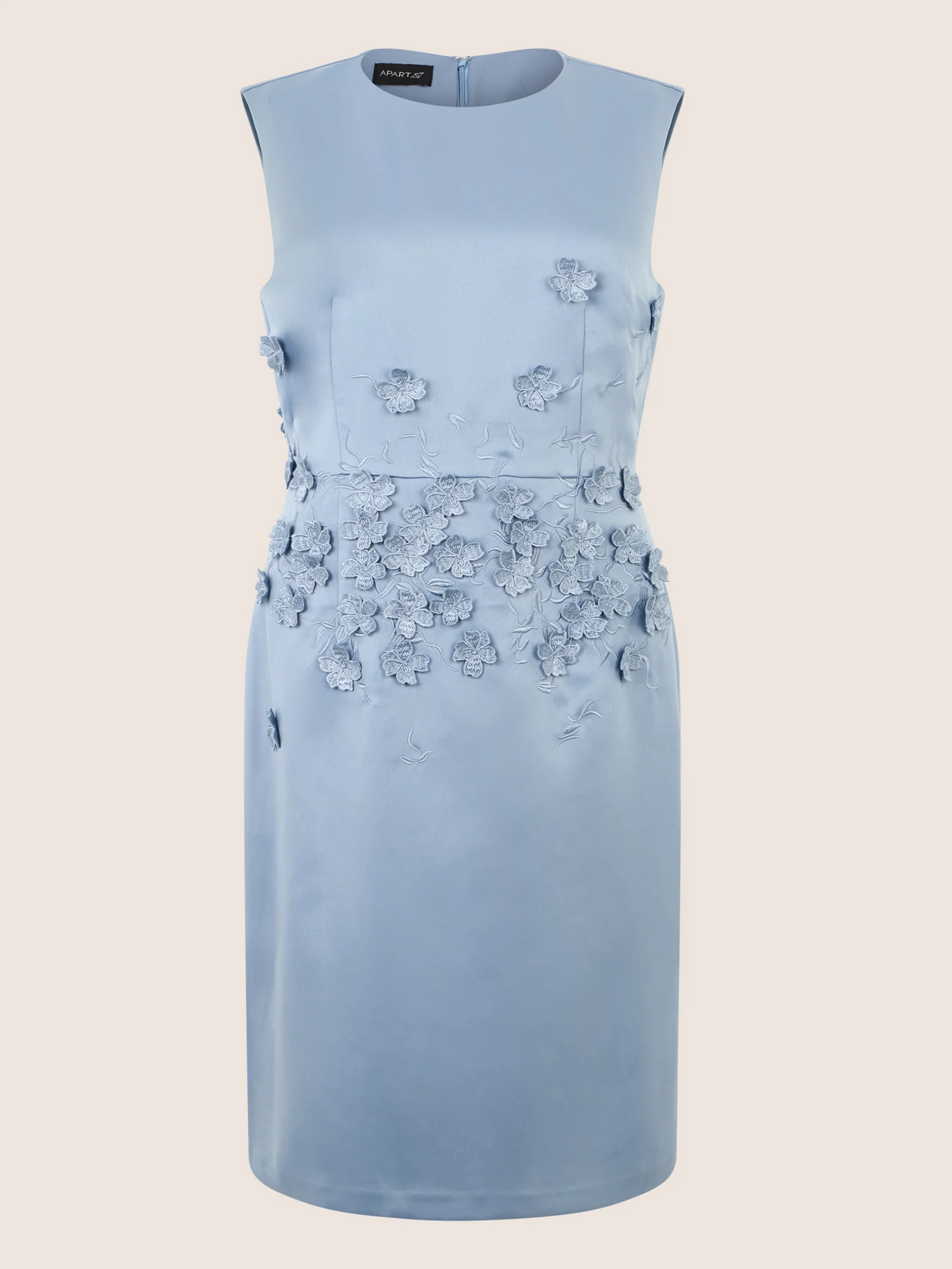 APART Elegantes Etuikleid mit 3D-Blütenstickerei | rauchblau - Image 3