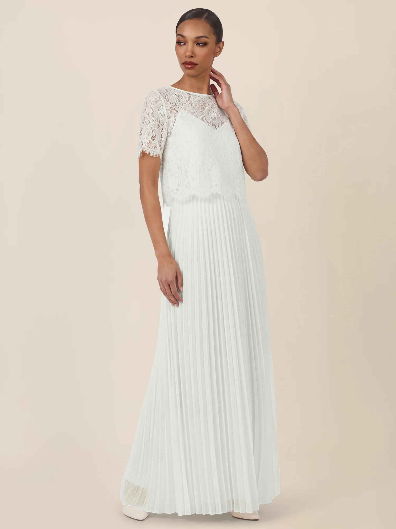 APART Elegantes Maxikleid mit Spitzenoberteil und Plisseerock | creme - Image 5