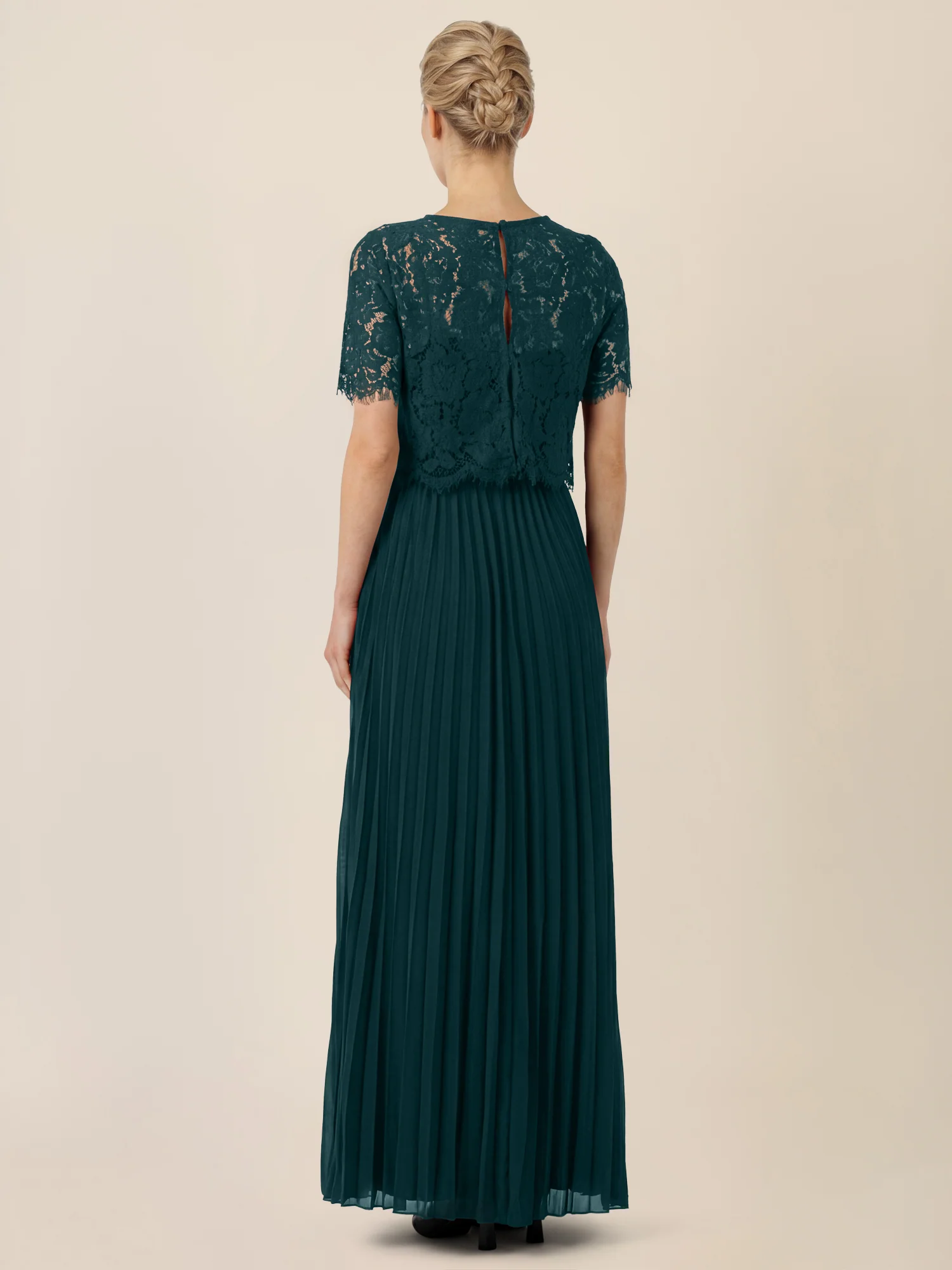 APART Elegantes Maxikleid mit Spitzenoberteil und Plisseerock | emerald - Image 2