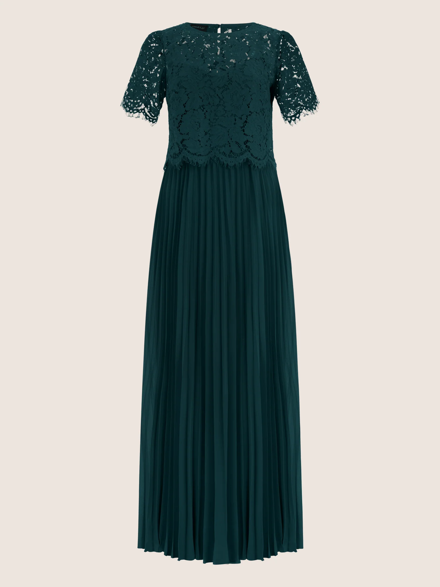 APART Elegantes Maxikleid mit Spitzenoberteil und Plisseerock | emerald - Image 3