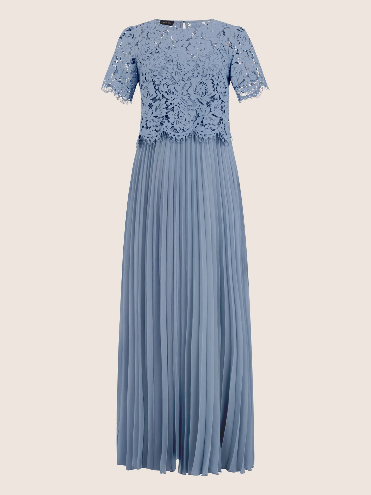 APART Elegantes Maxikleid mit Spitzenoberteil und Plisseerock | rauchblau - Image 3