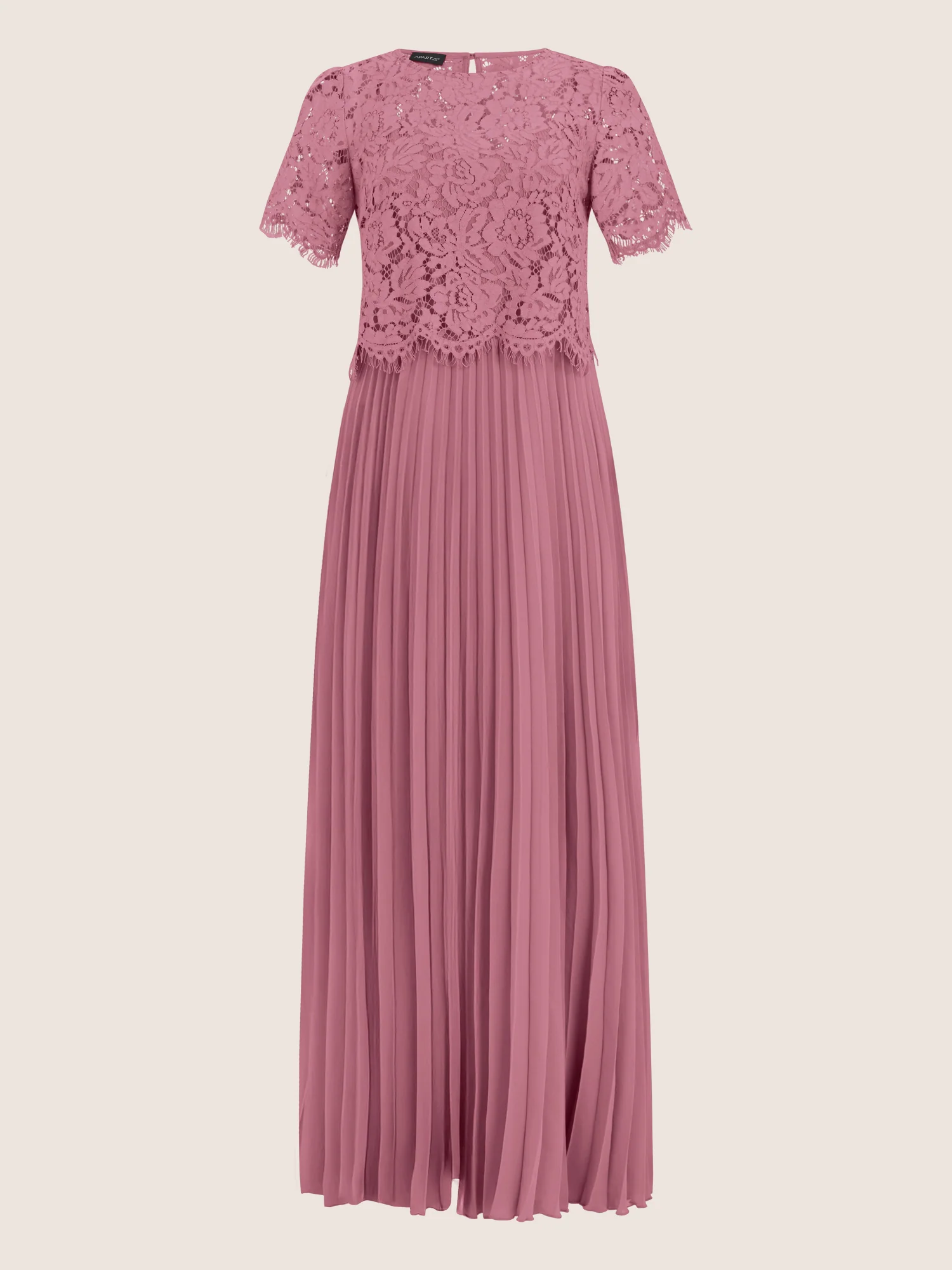 APART Elegantes Maxikleid mit Spitzenoberteil und Plisseerock | rosé - Image 3