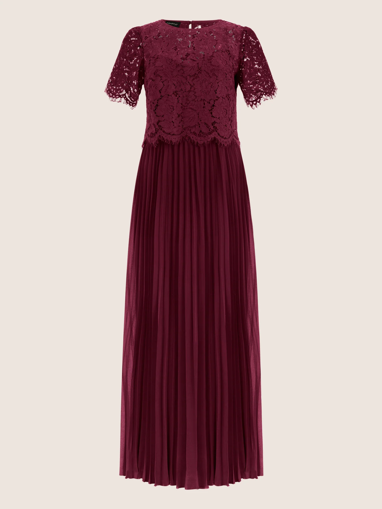 APART Elegantes Maxikleid mit Spitzenoberteil und Plisseerock | weinrot - Image 3