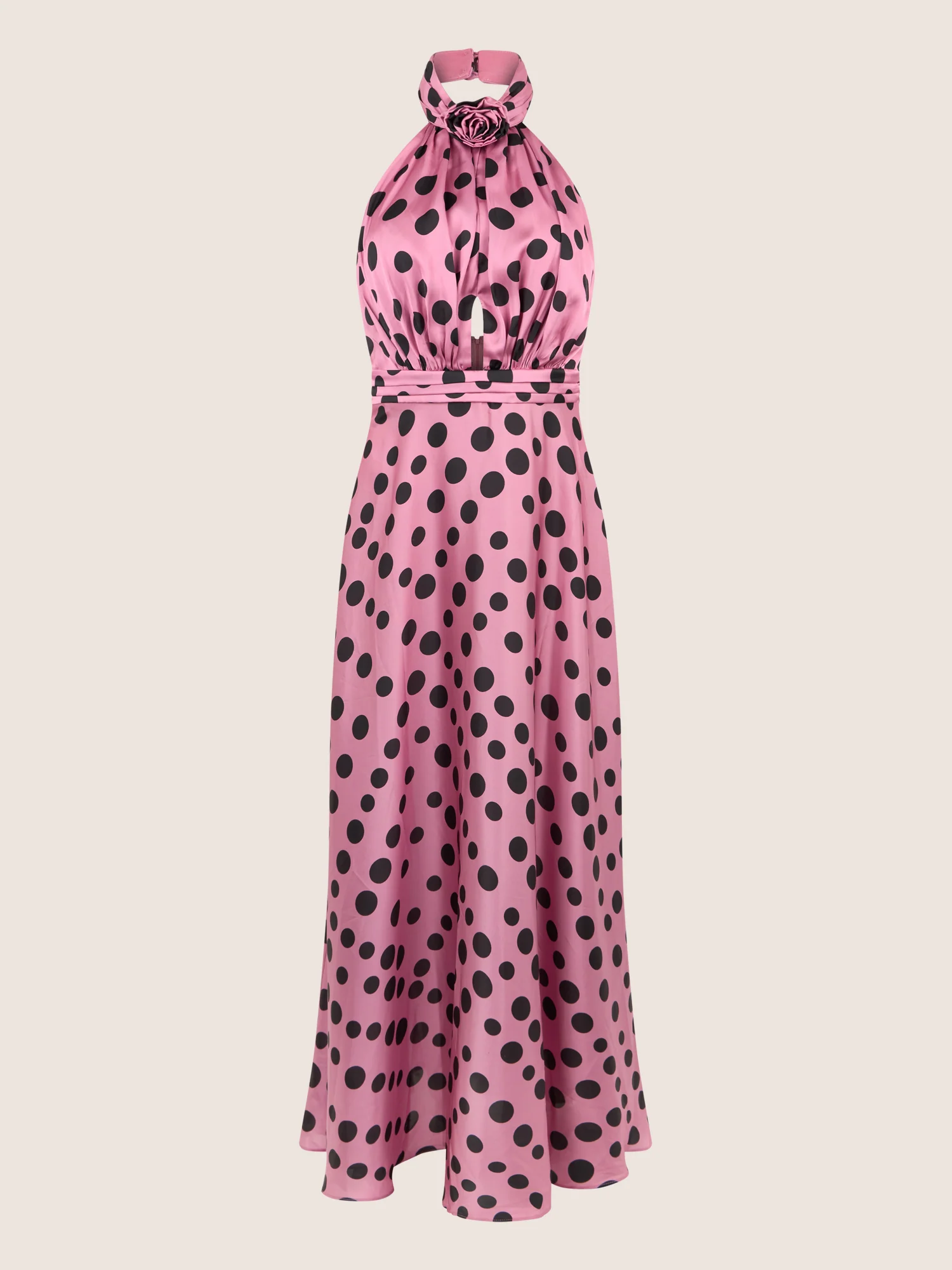 APART Elegantes Neckholder-Kleid mit Polka Dots | rosé-schwarz - Image 3