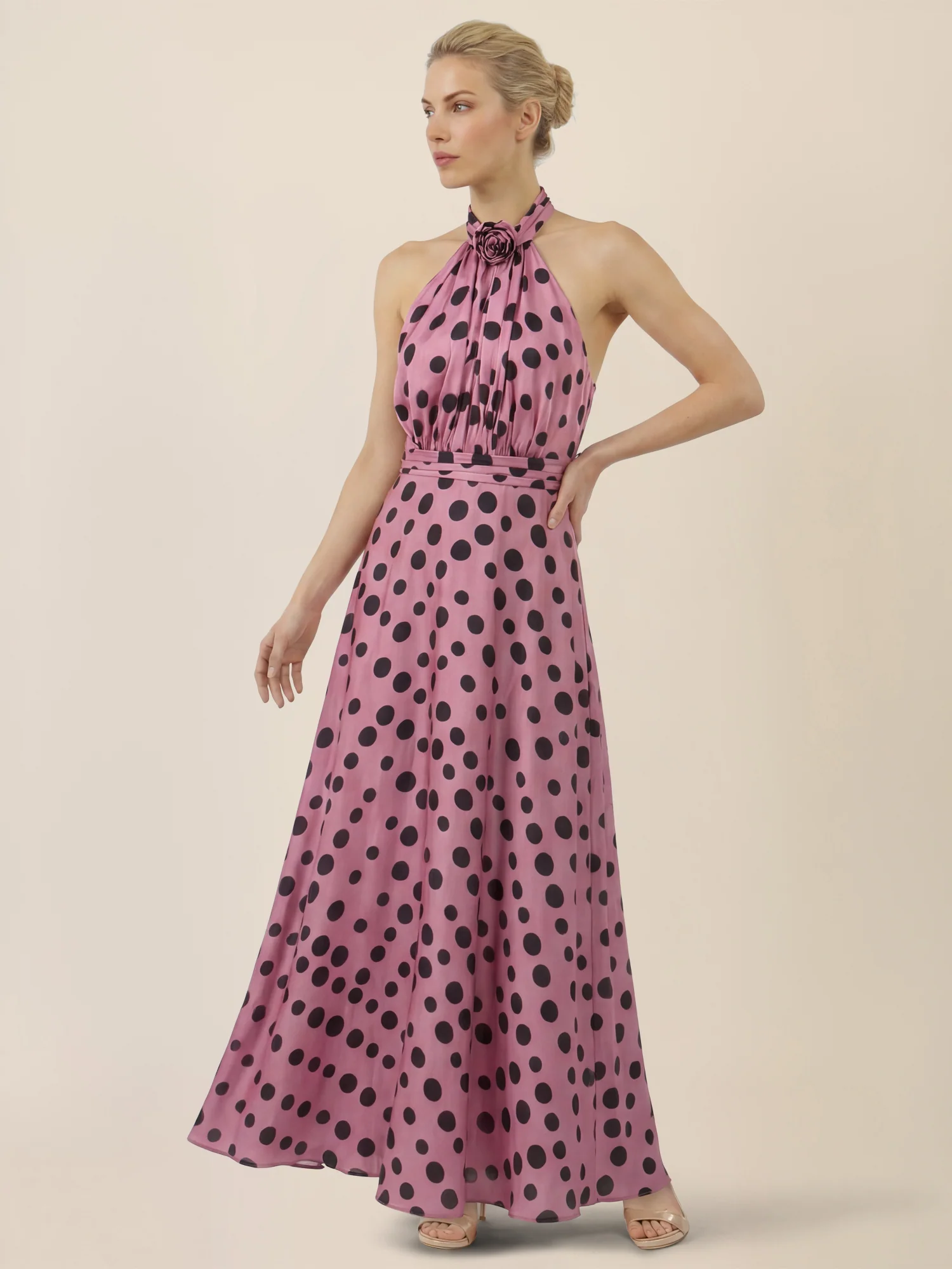 APART Elegantes Neckholder-Kleid mit Polka Dots | rosé-schwarz - Image 5