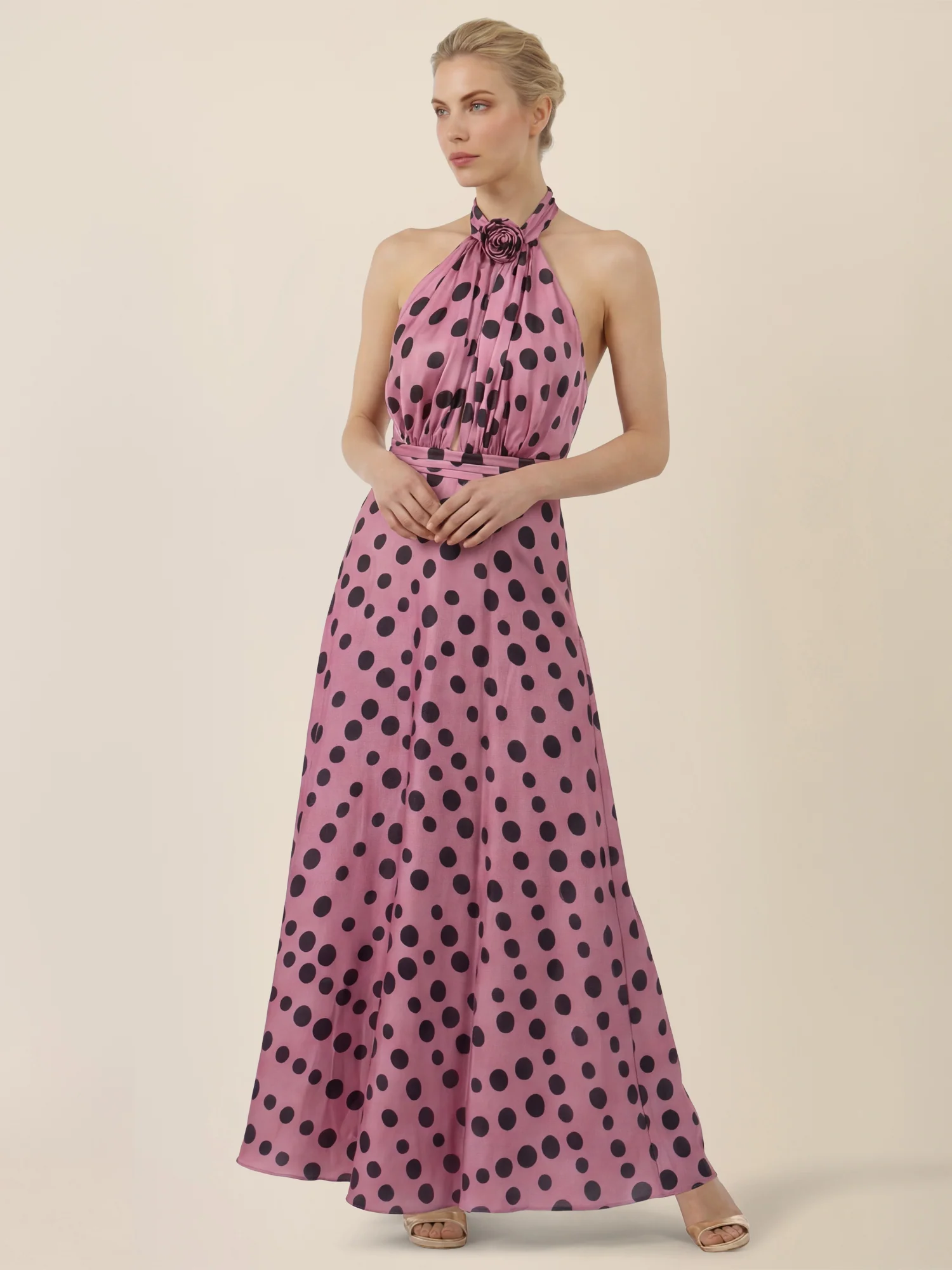 APART Elegantes Neckholder-Kleid mit Polka Dots | rosé-schwarz - Image 6