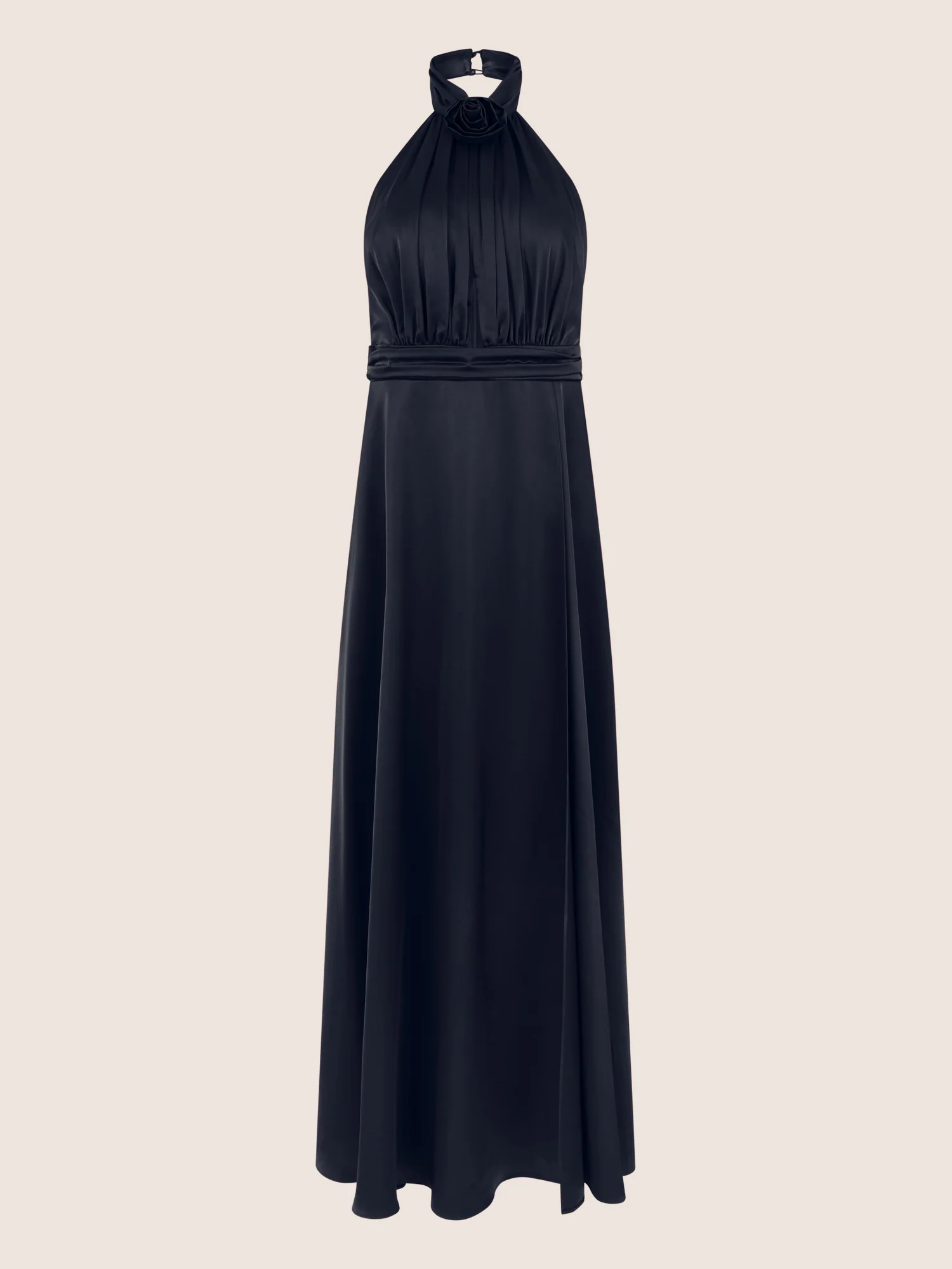 APART Elegantes Satin-Maxikleid mit Rosendetail | nachtblau - Image 3