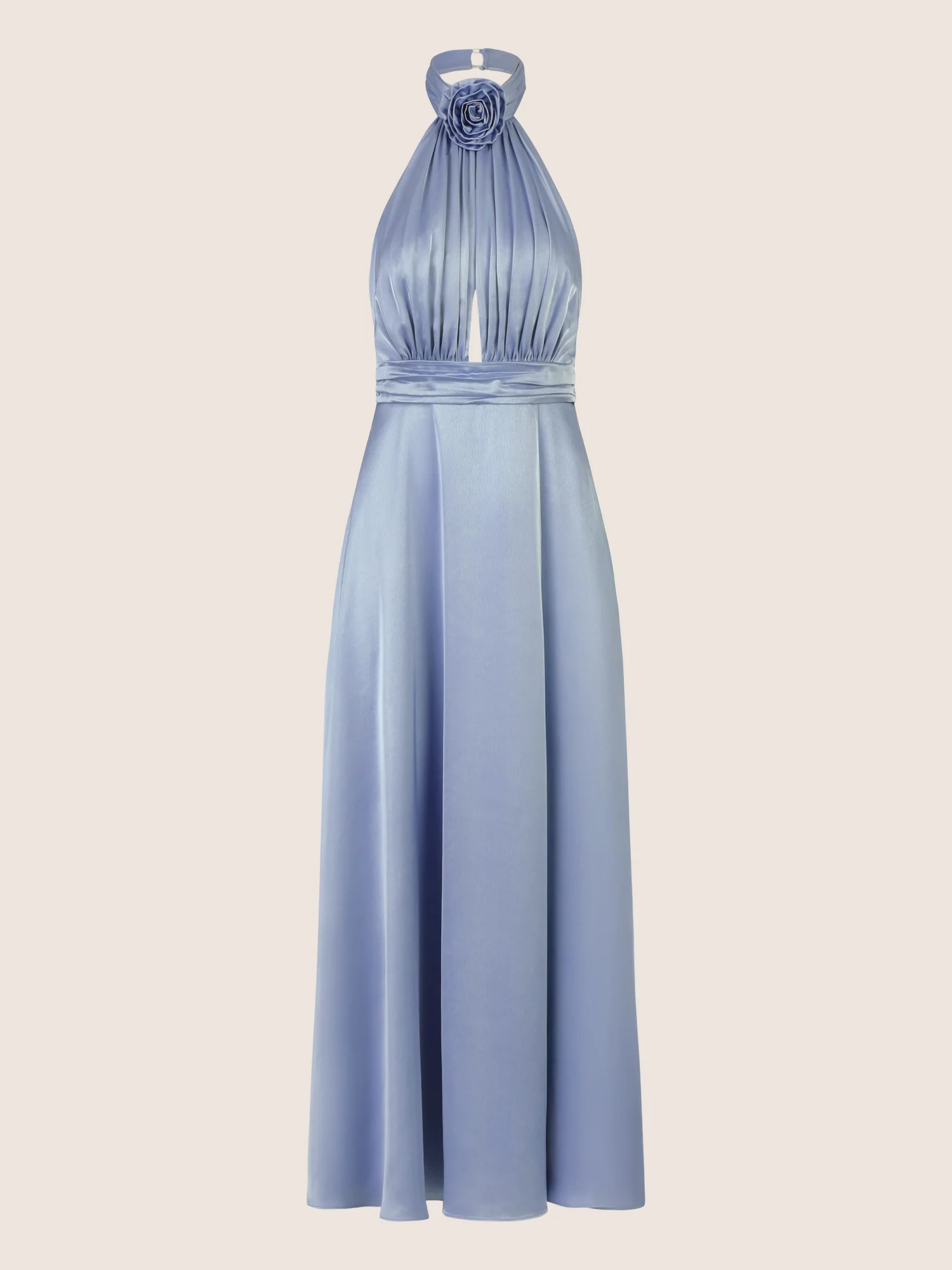APART Elegantes Satin-Maxikleid mit Rosendetail | rauchblau - Image 3