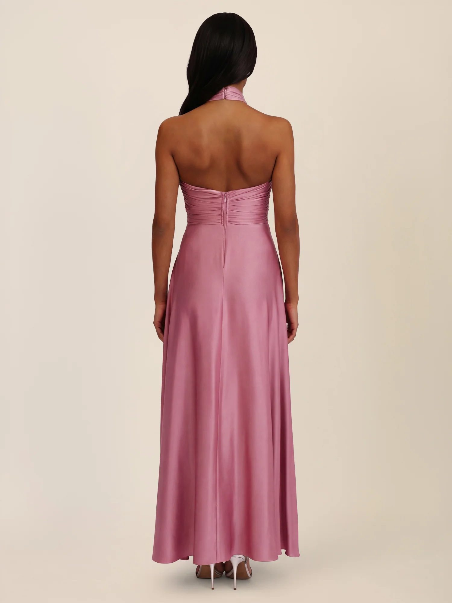 APART Elegantes Satin-Maxikleid mit Rosendetail | rosé - Image 2
