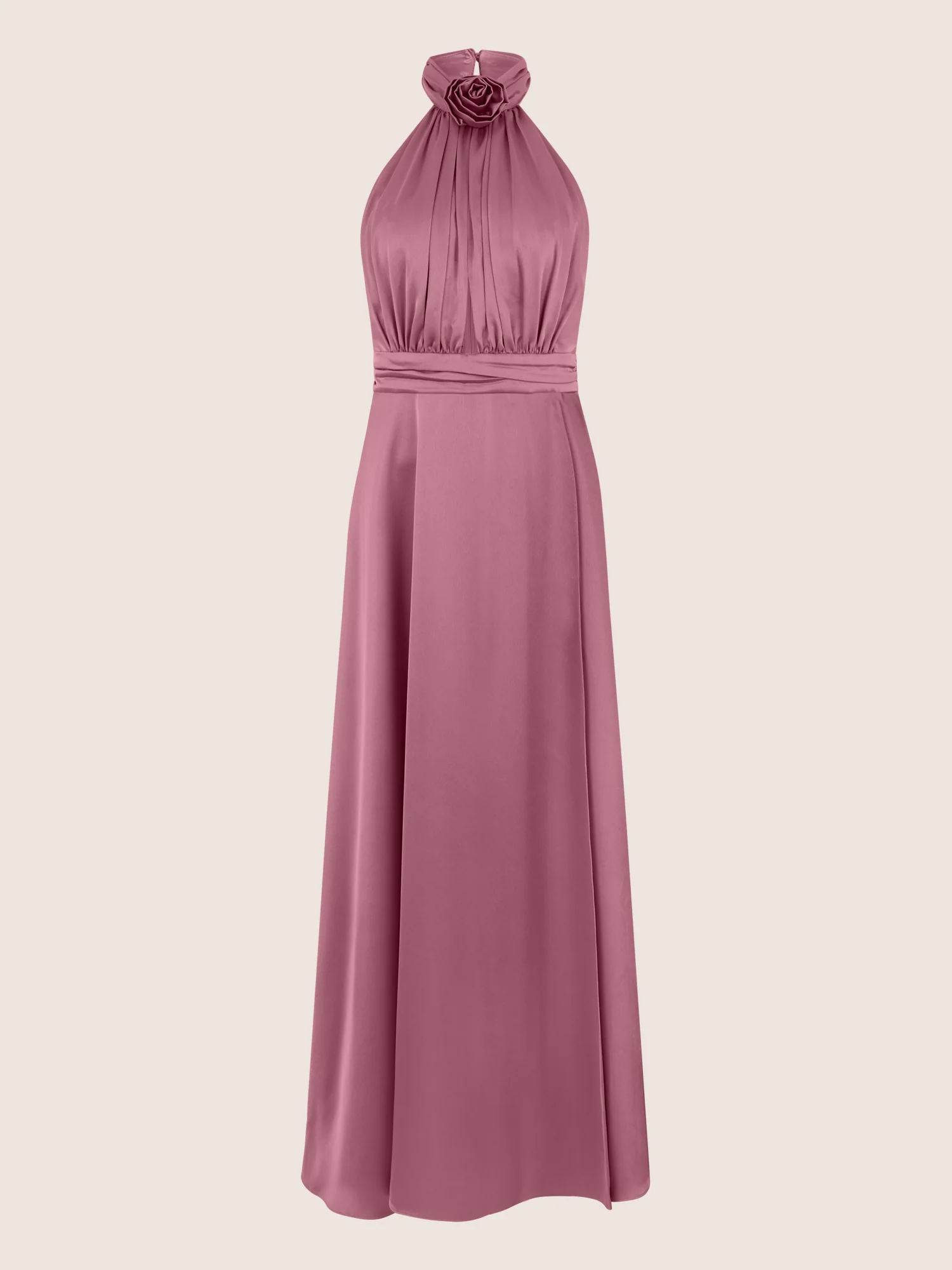 APART Elegantes Satin-Maxikleid mit Rosendetail | rosé - Image 3