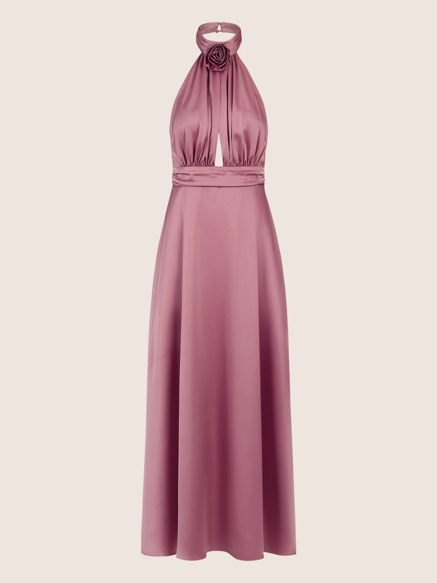 APART Elegantes Satin-Maxikleid mit Rosendetail | rosé - Image 6