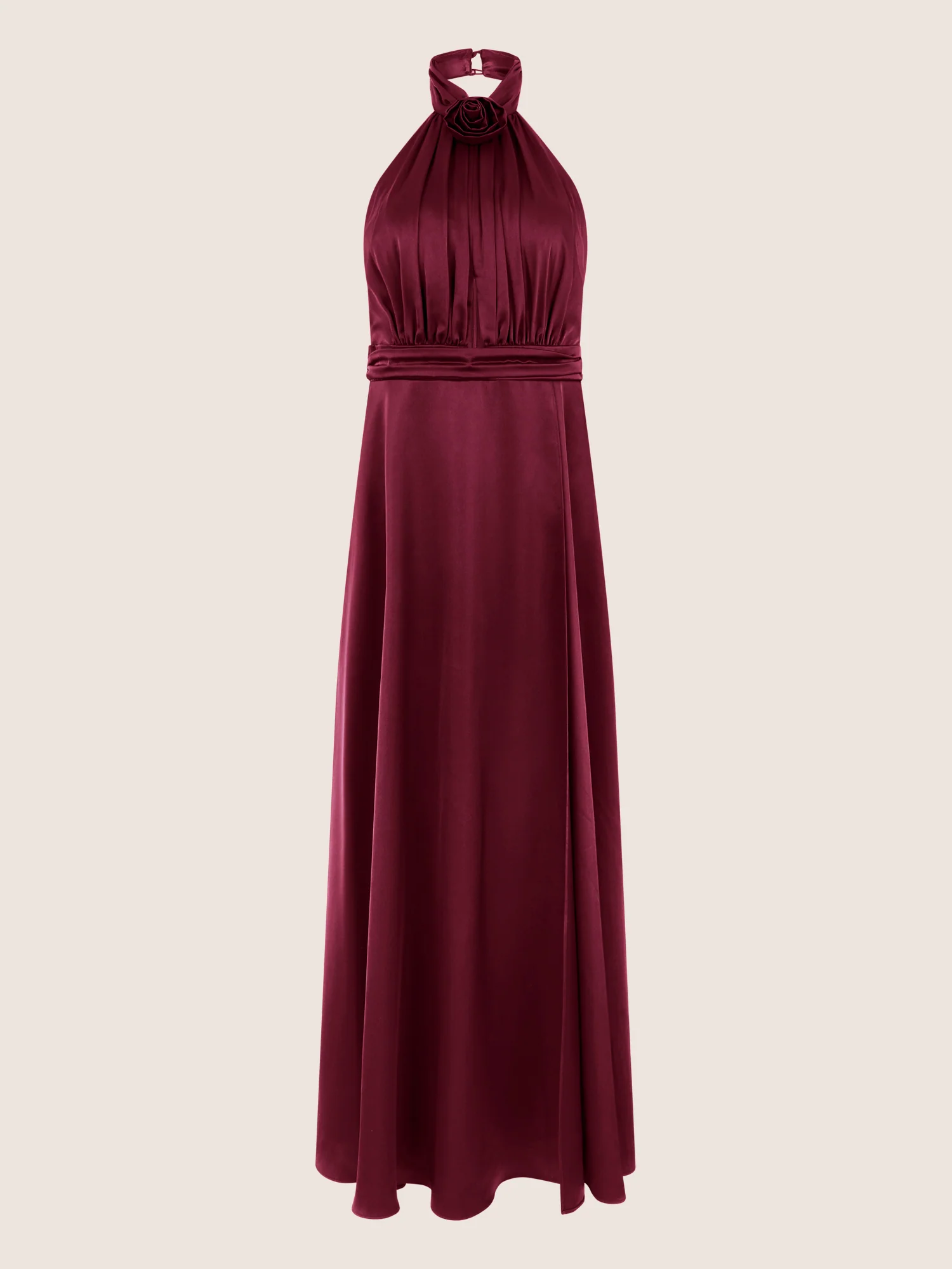APART Elegantes Satin-Maxikleid mit Rosendetail | weinrot - Image 3