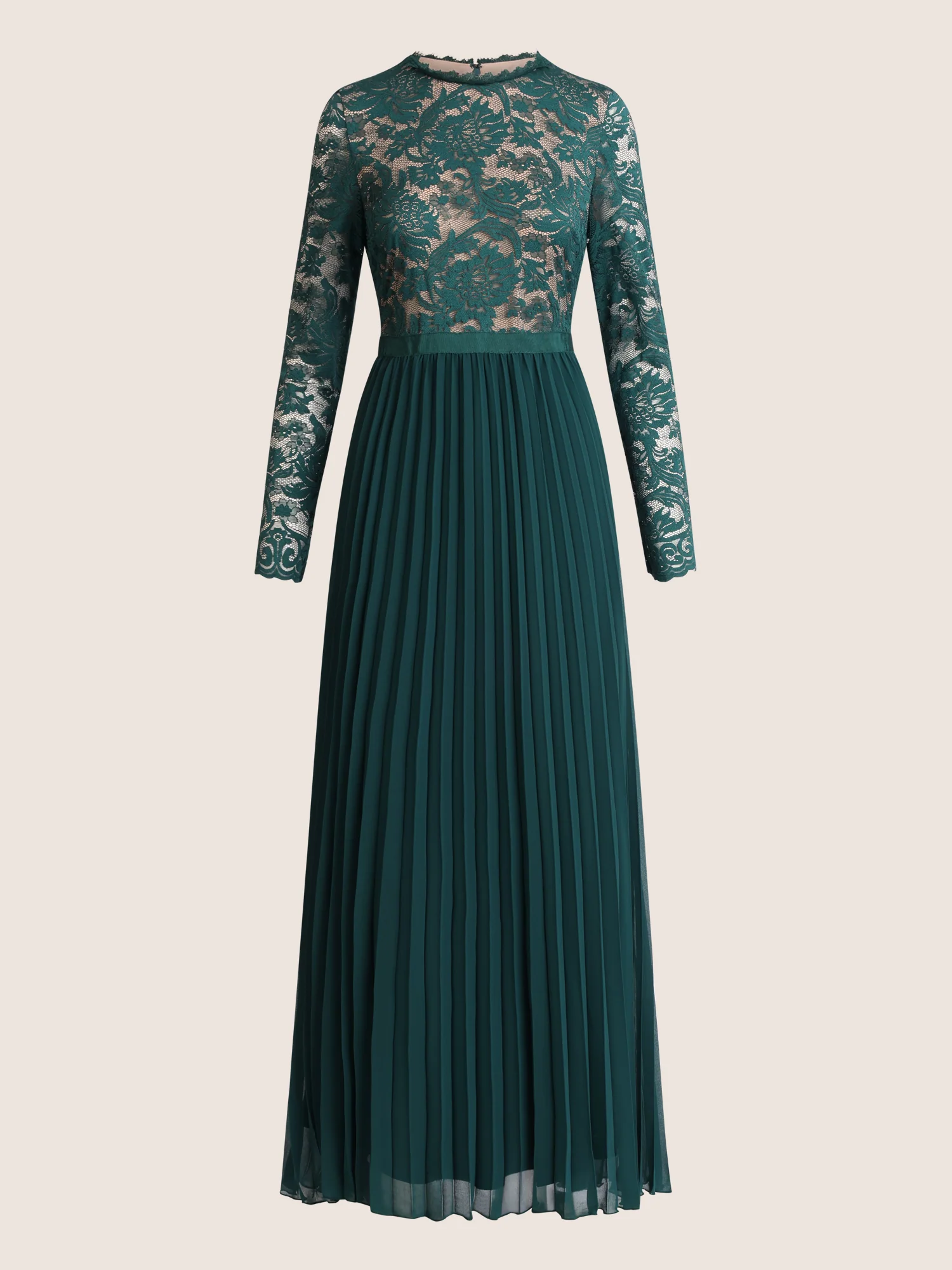 APART Elegantes Spitzenkleid mit Plissee-Rock | emerald-nude - Image 3