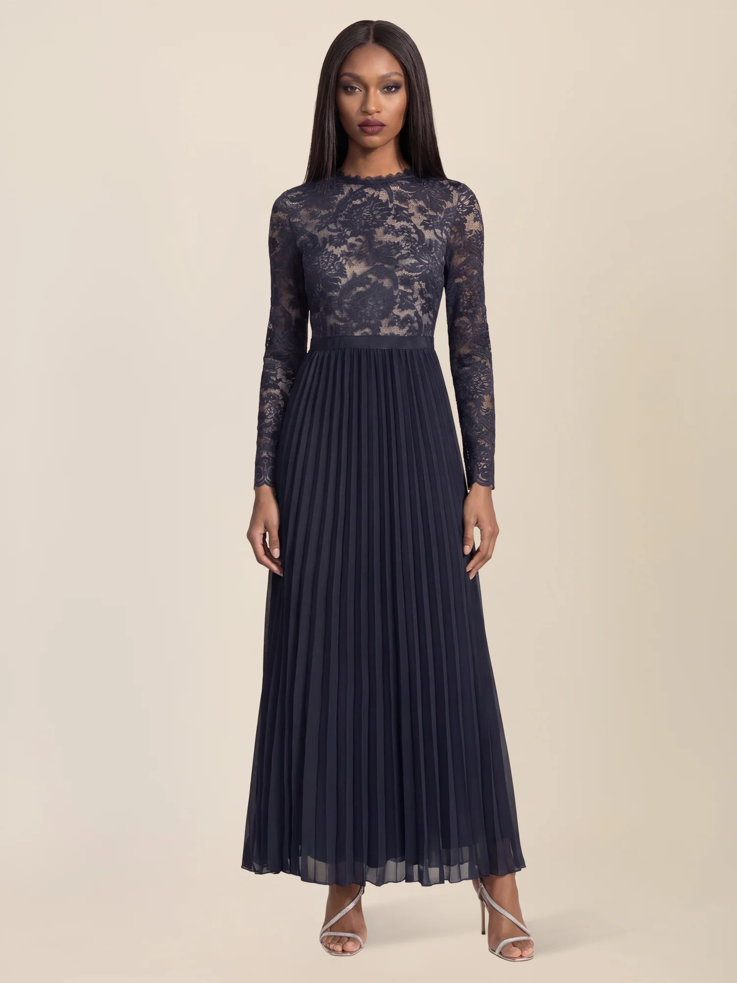 APART Elegantes Spitzenkleid mit Plissee-Rock | nachtblau-nude - Image 6