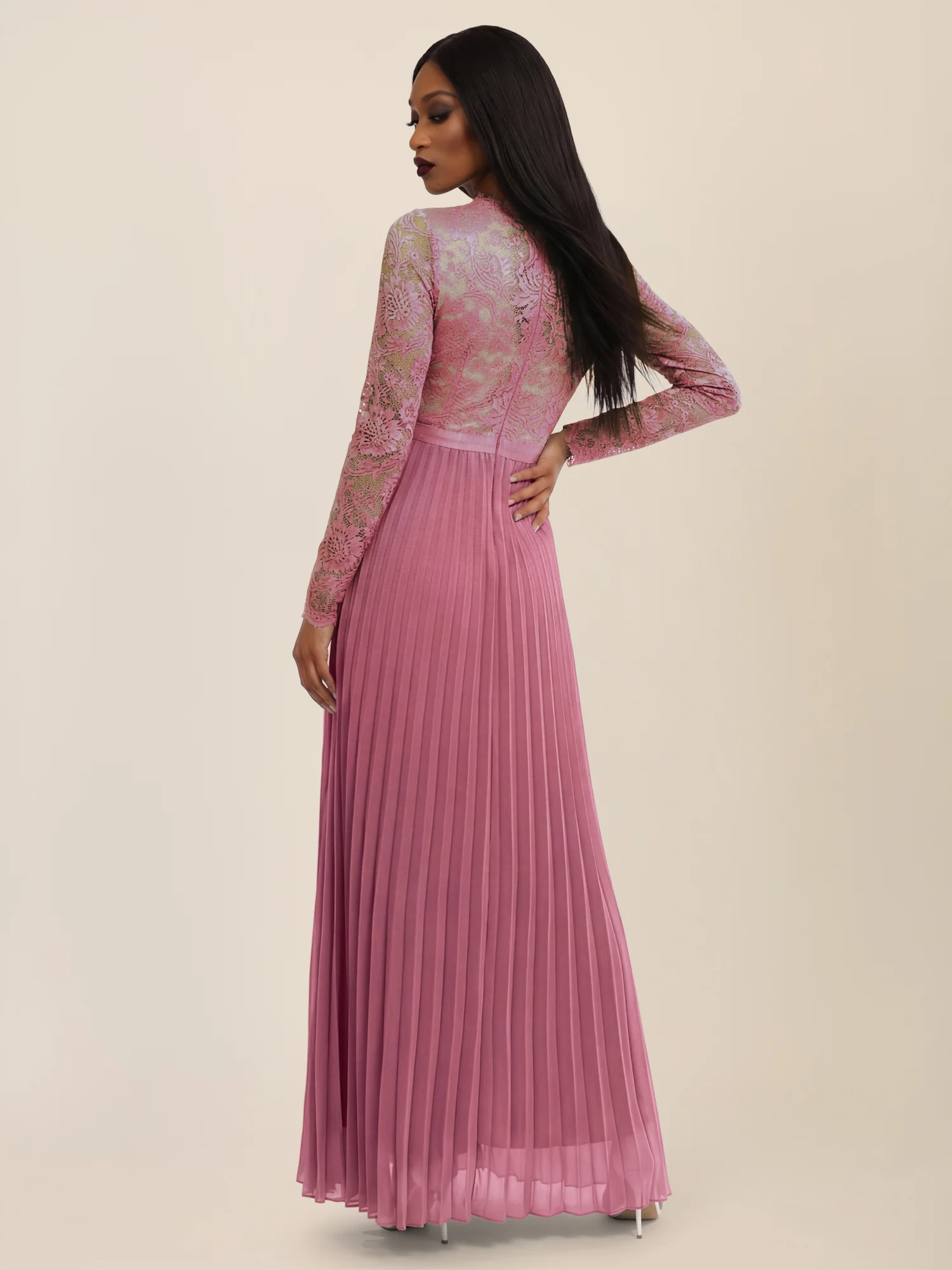 APART Elegantes Spitzenkleid mit Plissee-Rock | rosé-nude - Image 2