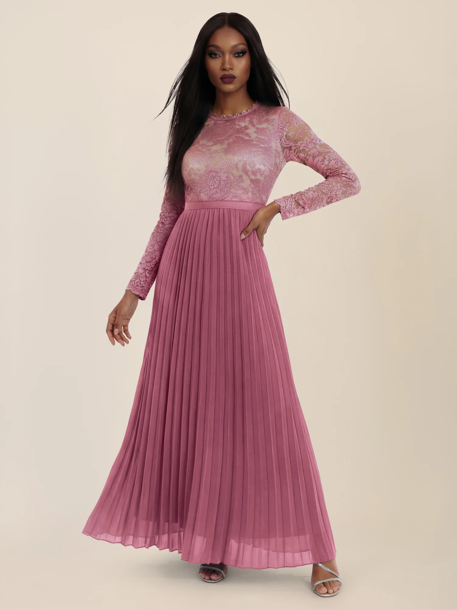 APART Elegantes Spitzenkleid mit Plissee-Rock | rosé-nude - Image 5