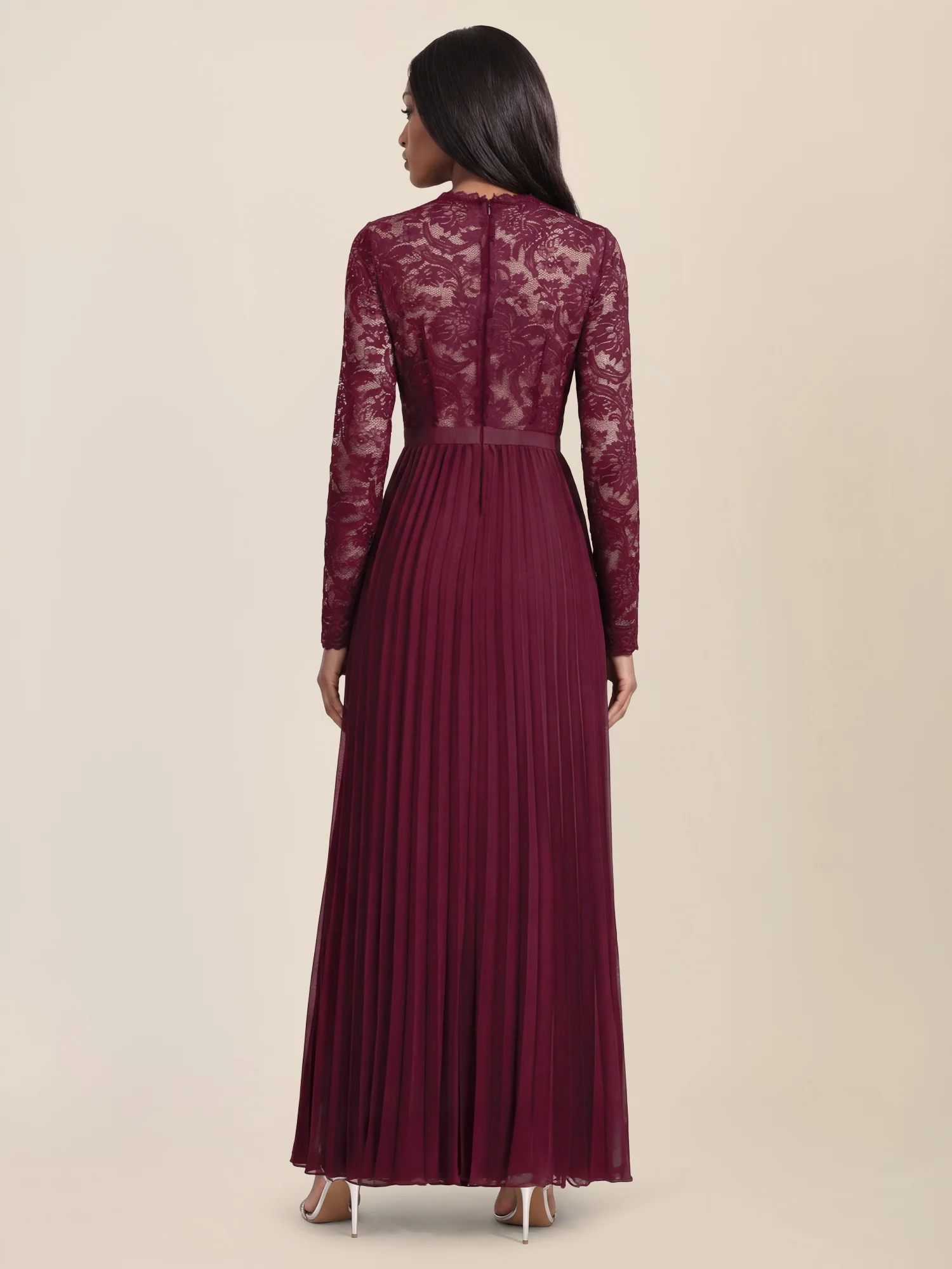 APART Elegantes Spitzenkleid mit Plissee-Rock | weinrot-nude - Image 2