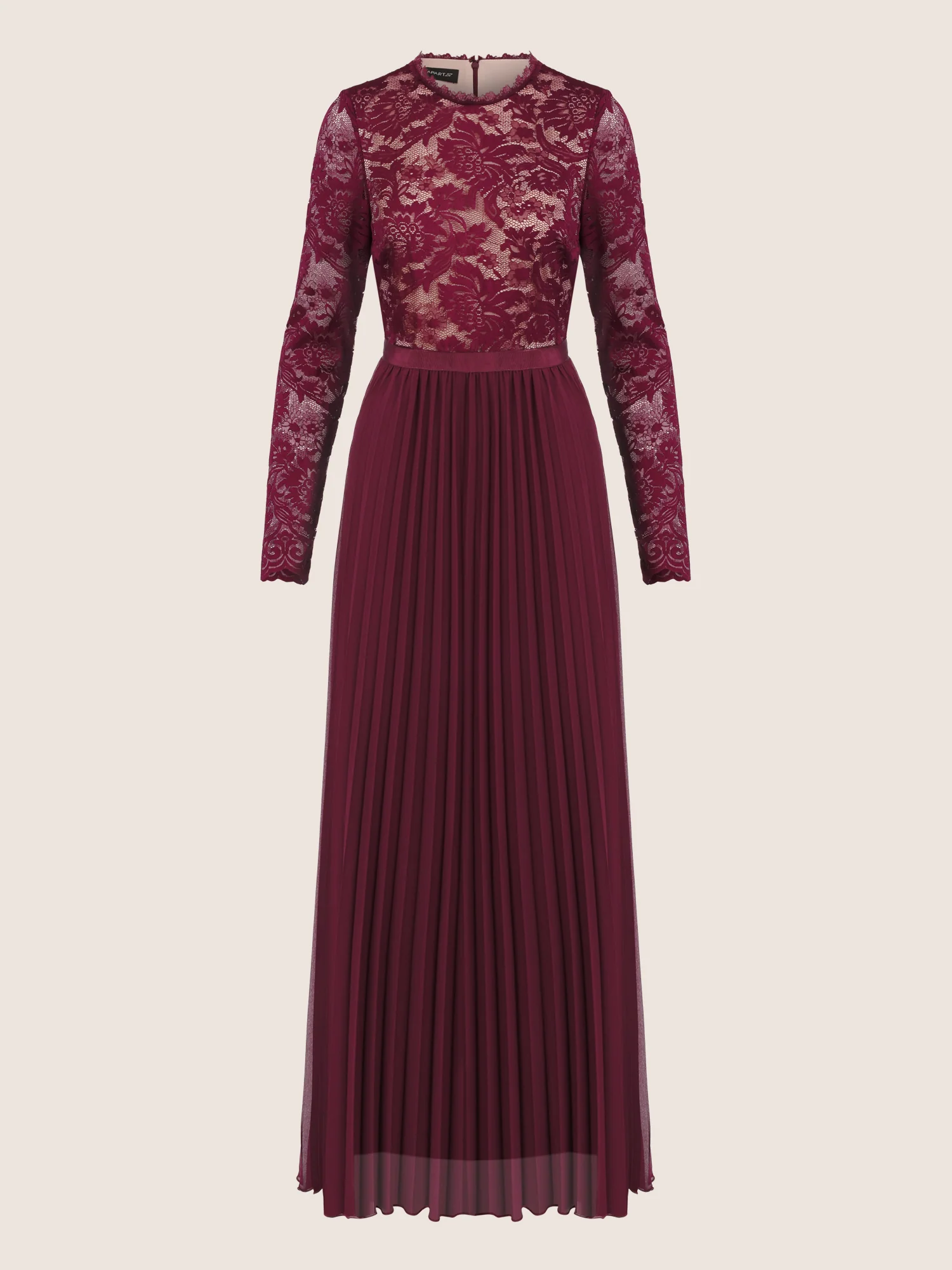 APART Elegantes Spitzenkleid mit Plissee-Rock | weinrot-nude - Image 3