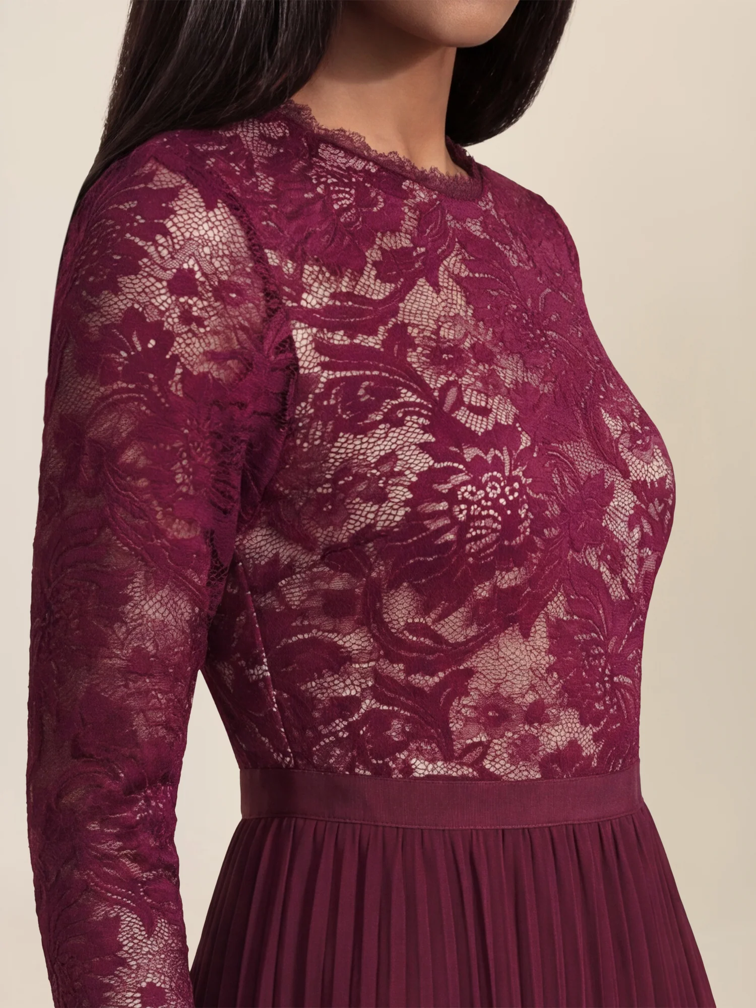APART Elegantes Spitzenkleid mit Plissee-Rock | weinrot-nude - Image 5