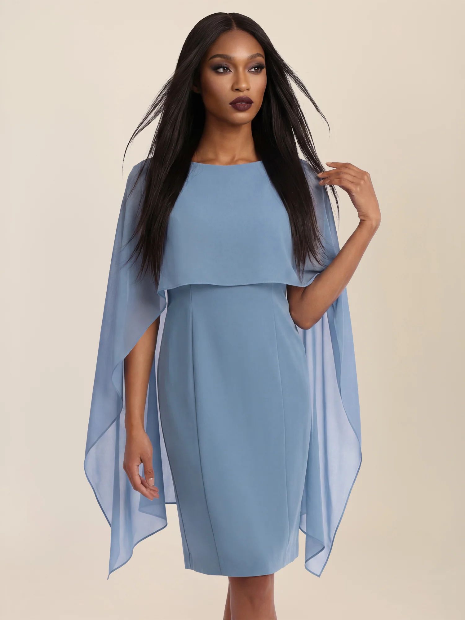 APART Etui-Kleid mit fließendem Chiffon-Cape | rauchblau - Image 4