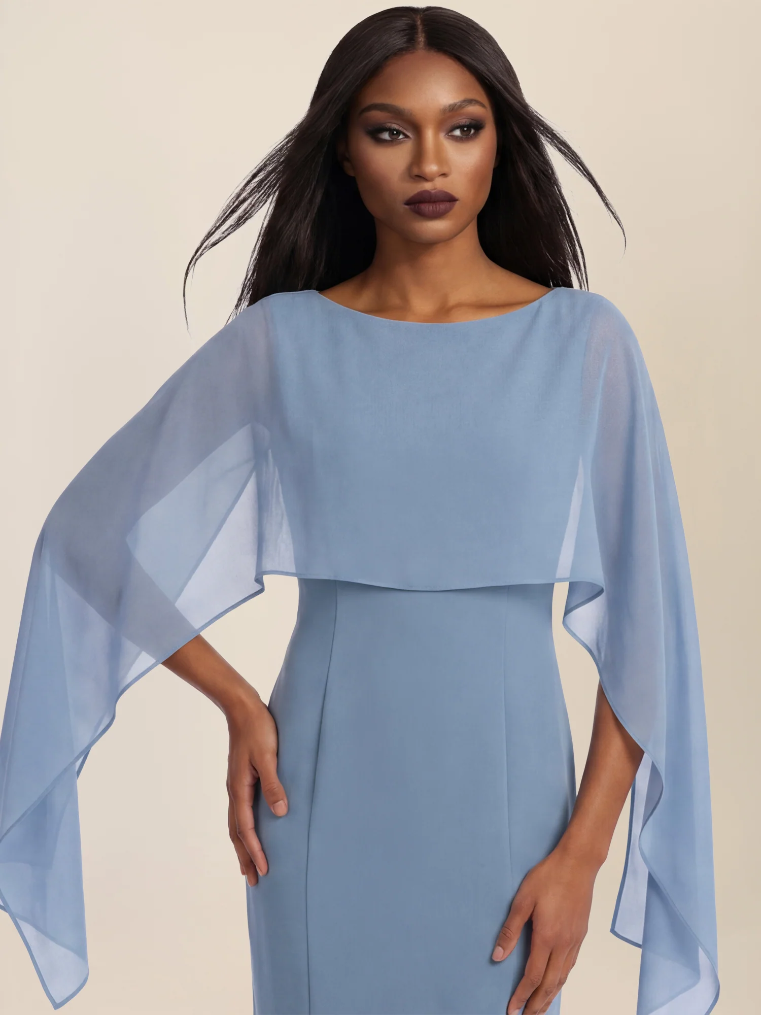 APART Etui-Kleid mit fließendem Chiffon-Cape | rauchblau - Image 5