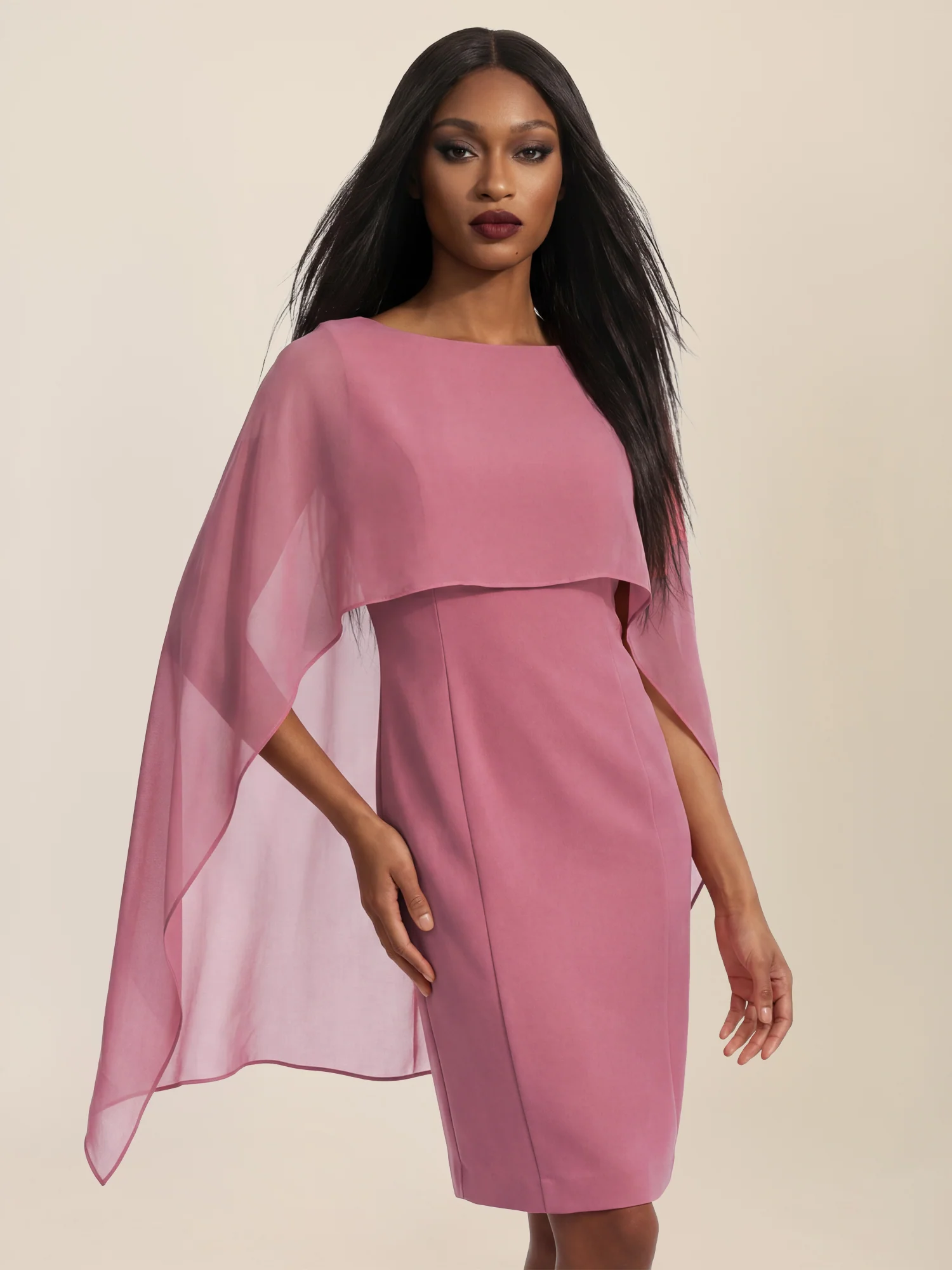 APART Etui-Kleid mit fließendem Chiffon-Cape | rosé - Image 4