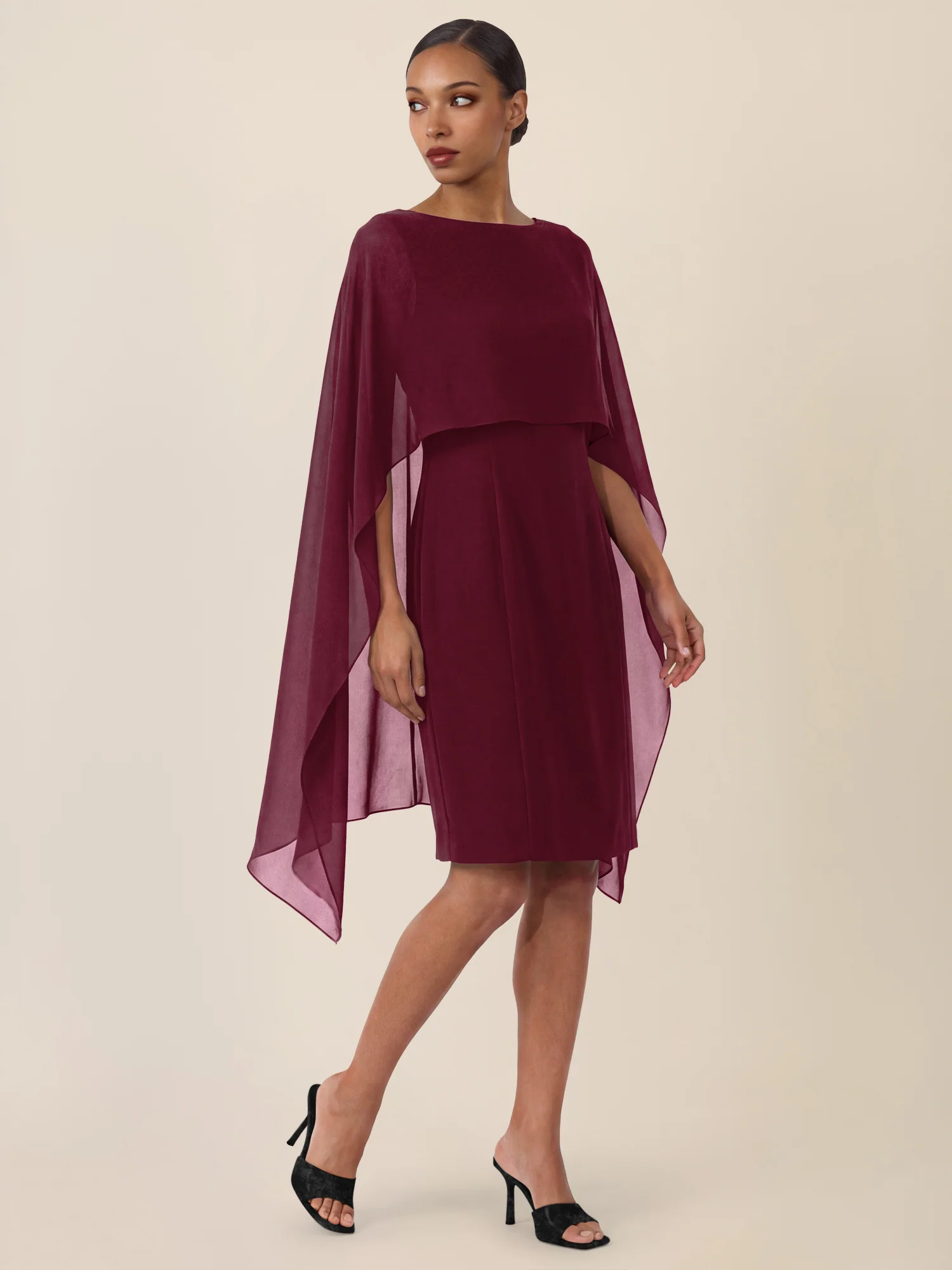 APART Etui-Kleid mit fließendem Chiffon-Cape | weinrot - Image 6