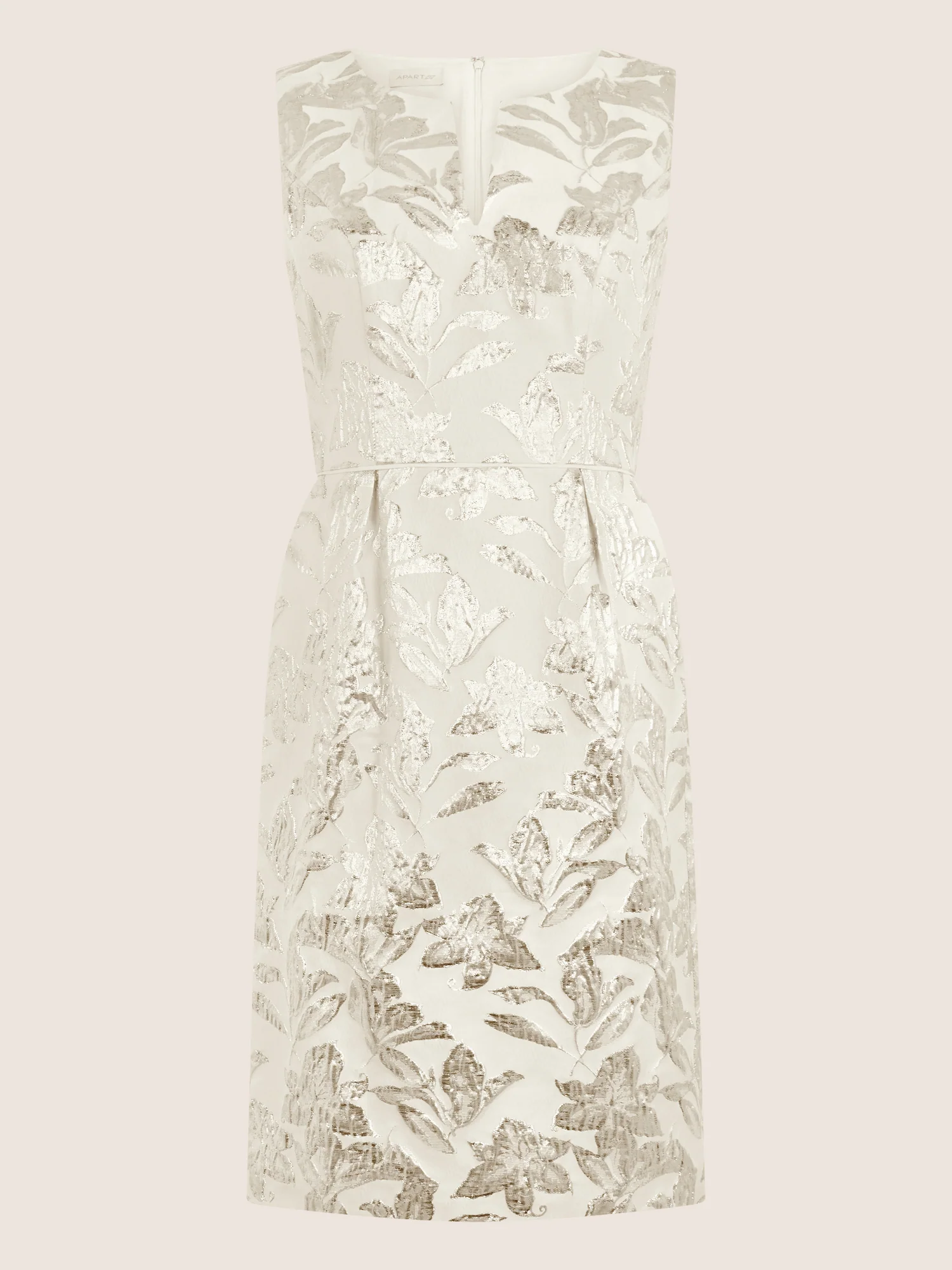 APART Etuikleid mit Glanzjacquard und V-Ausschnitt | creme-gold - Image 3
