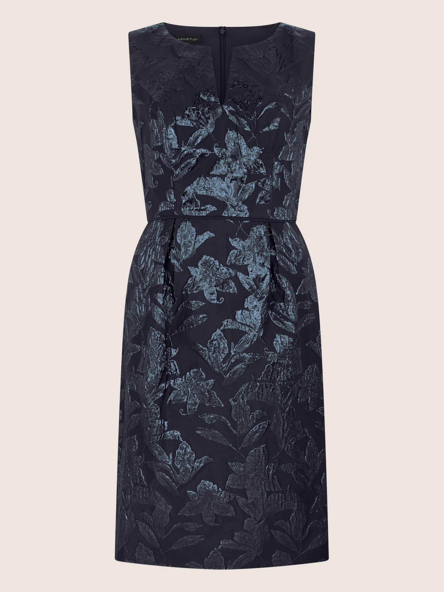 APART Etuikleid mit Glanzjacquard und V-Ausschnitt | nachtblau-metallic - Image 3
