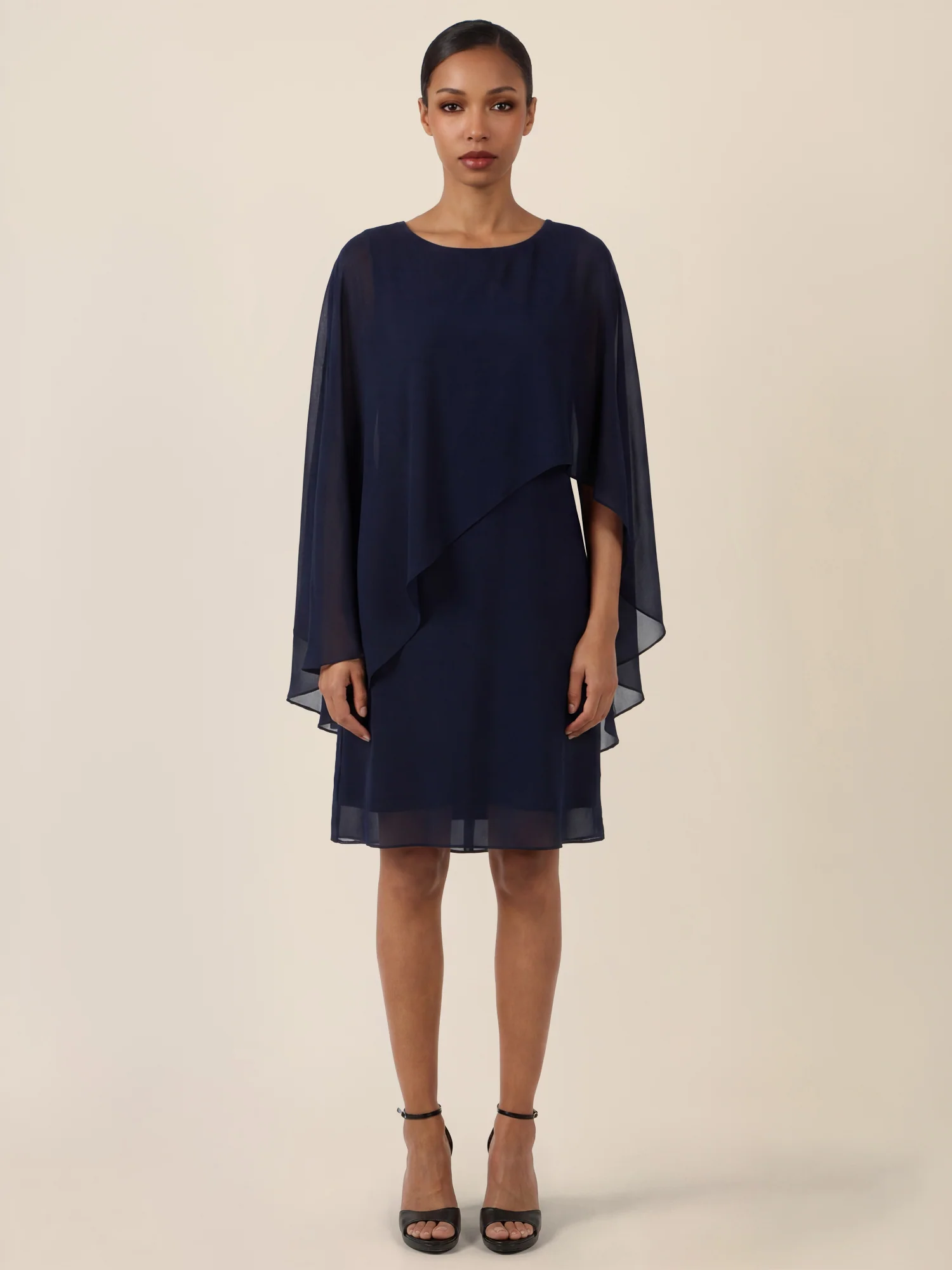 APART Fließendes Chiffonkleid mit Volantärmeln | nachtblau