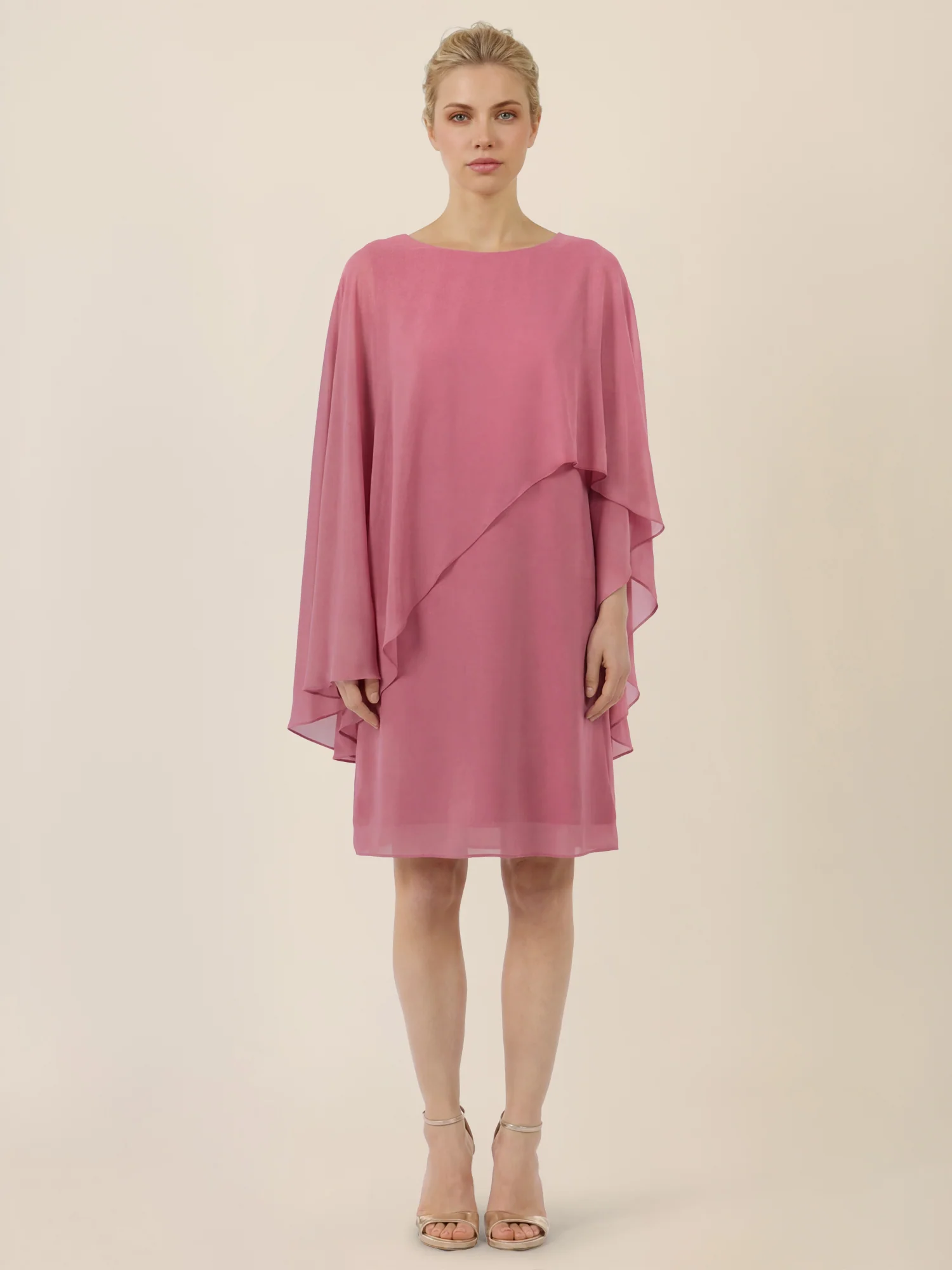 APART Fließendes Chiffonkleid mit Volantärmeln | rosé