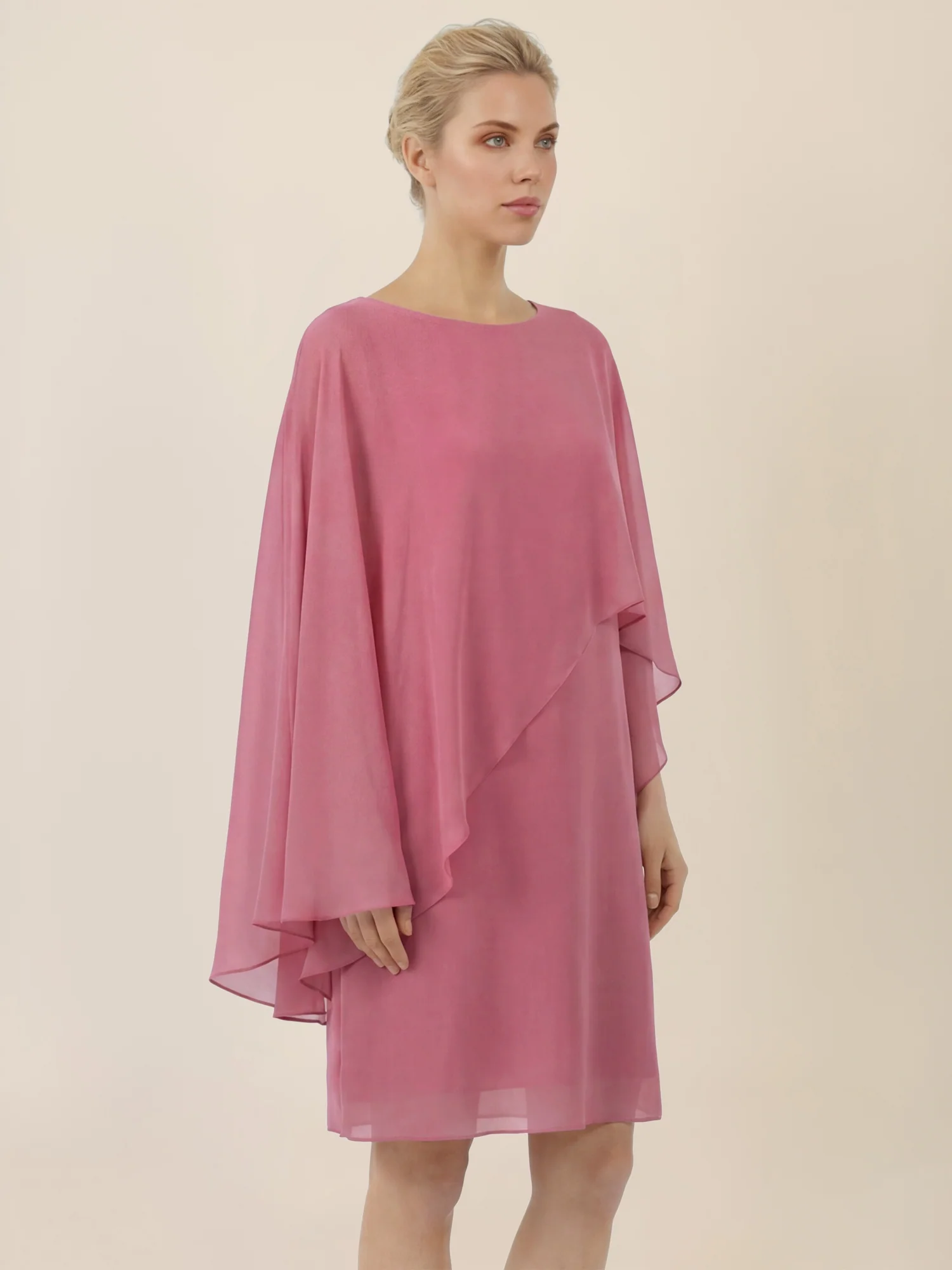 APART Fließendes Chiffonkleid mit Volantärmeln | rosé - Image 4