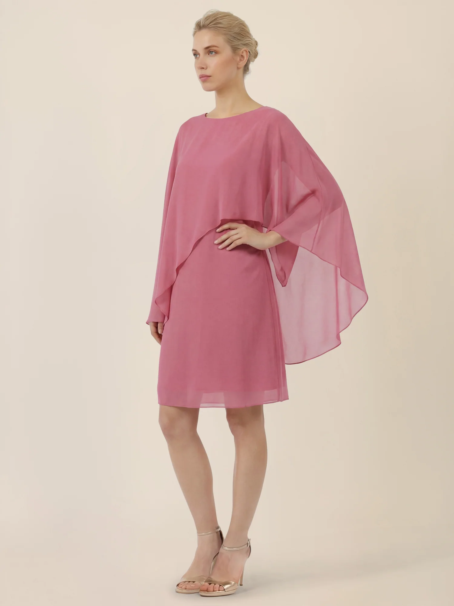APART Fließendes Chiffonkleid mit Volantärmeln | rosé - Image 6