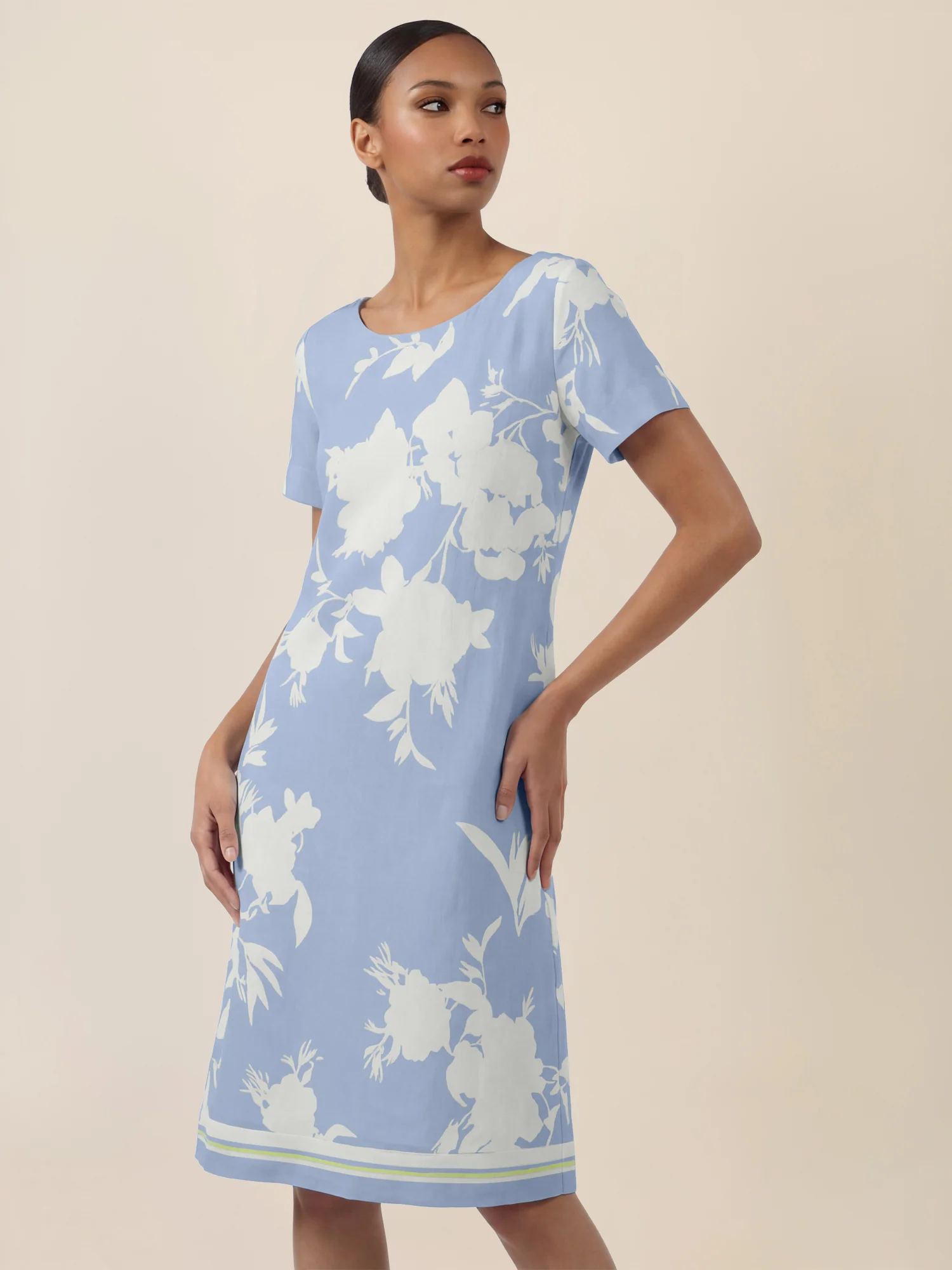 APART Gerade geschnittenes Jerseykleid mit Blütenprint | hellblau-creme - Image 4