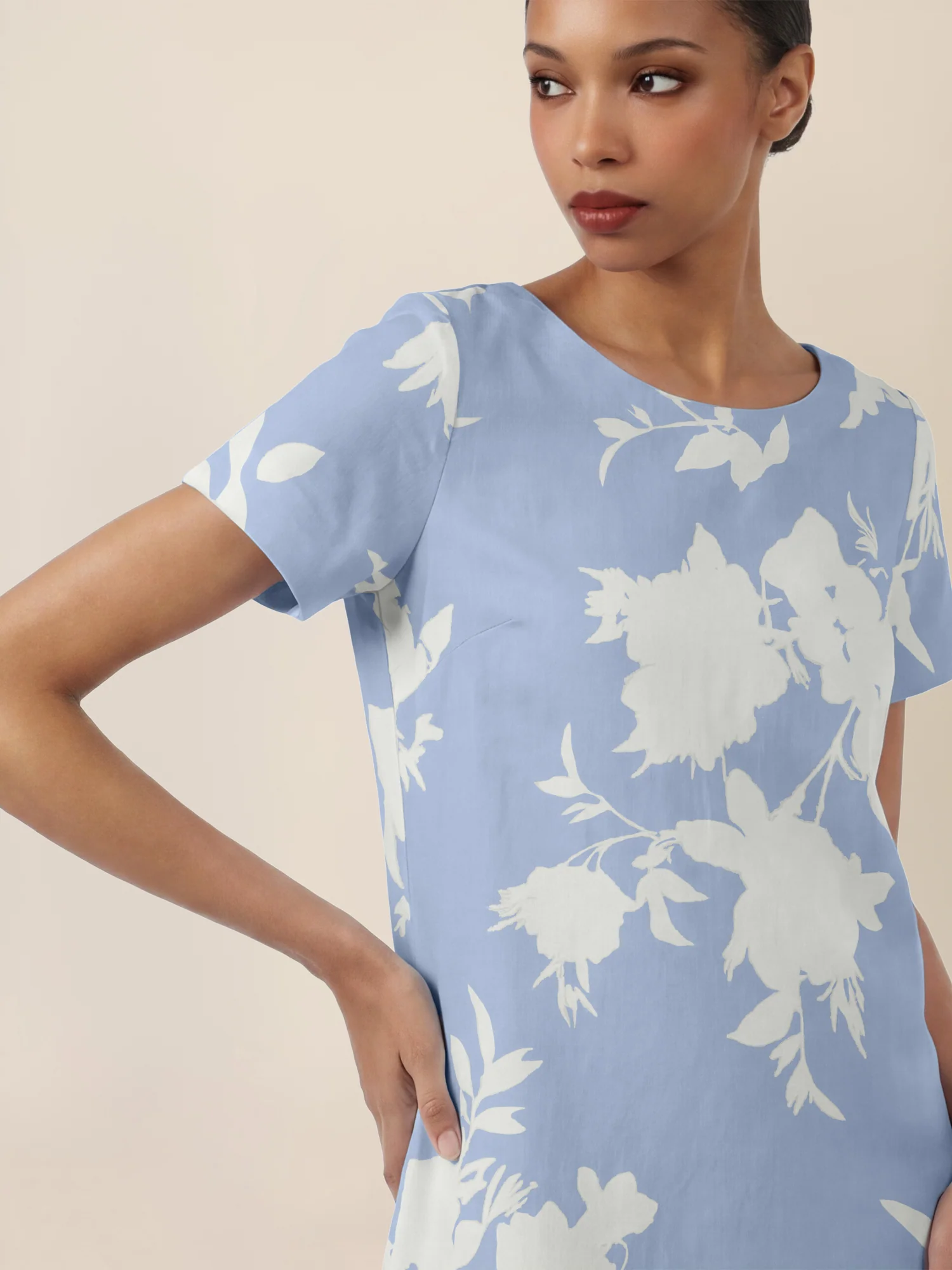 APART Gerade geschnittenes Jerseykleid mit Blütenprint | hellblau-creme - Image 5