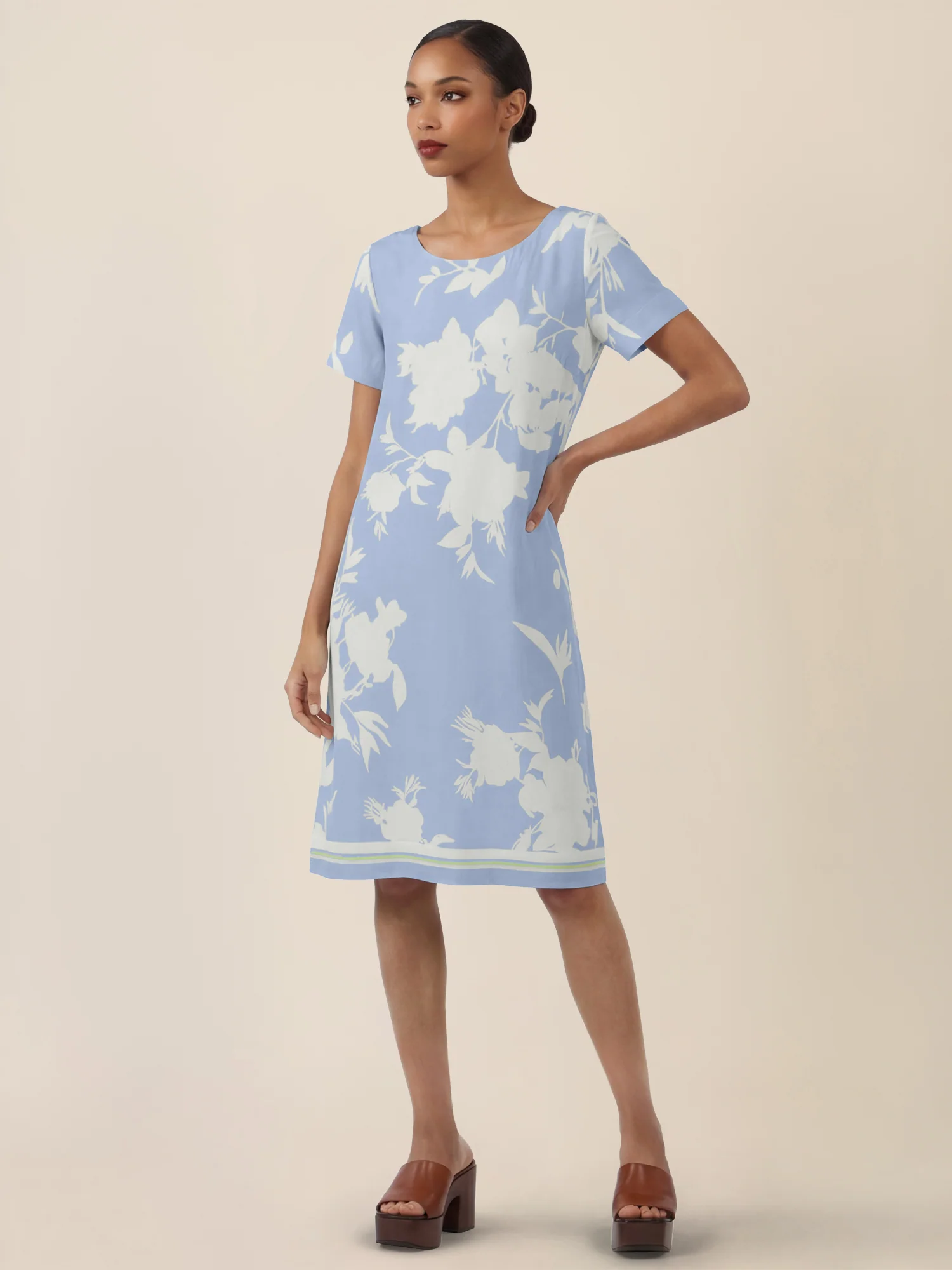 APART Gerade geschnittenes Jerseykleid mit Blütenprint | hellblau-creme - Image 6