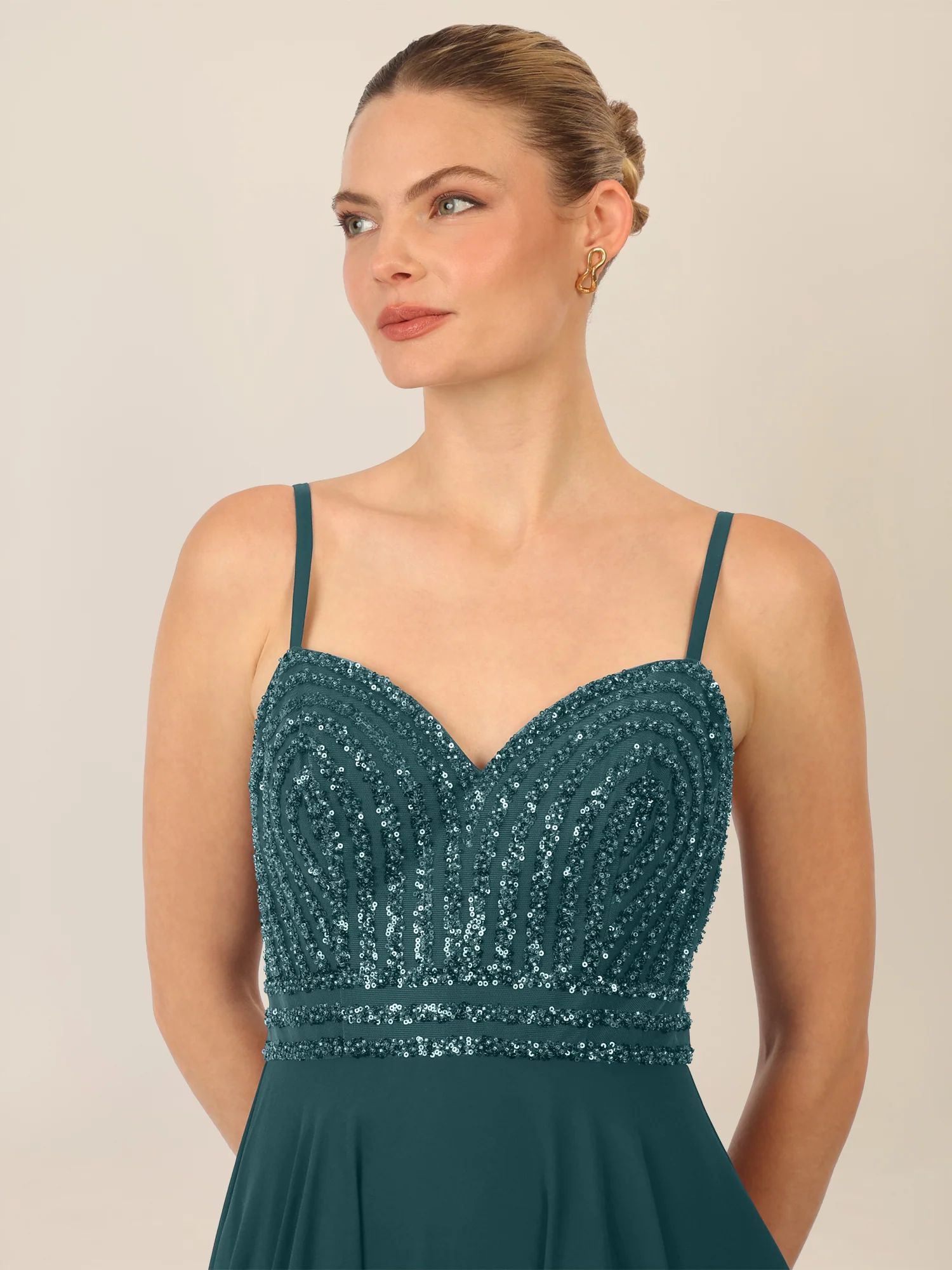 APART Glamourkleid mit Perlenstickerei | dunkelgrün - Image 4