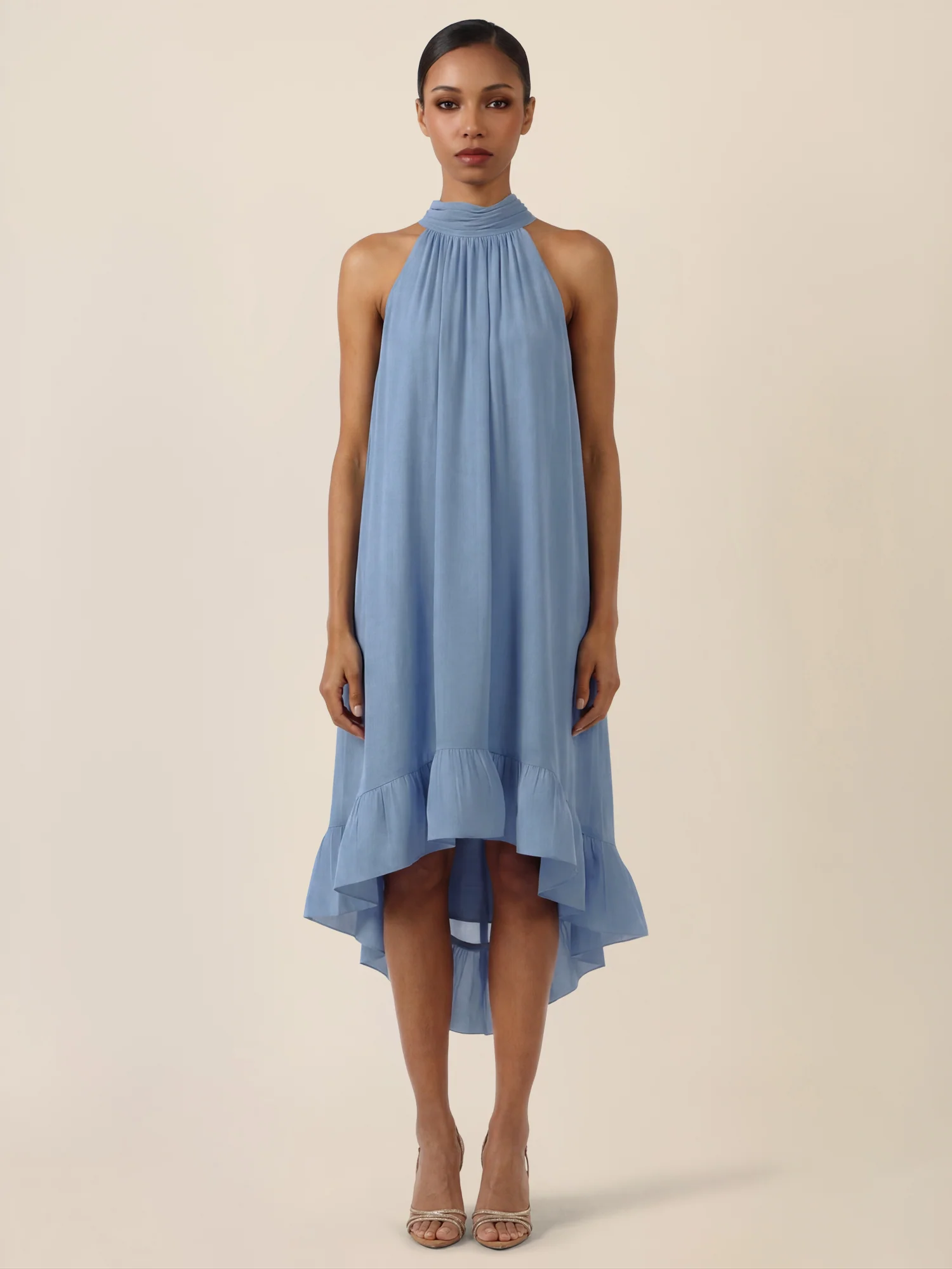 APART Halterneck-Kleid mit Volantsaum | rauchblau